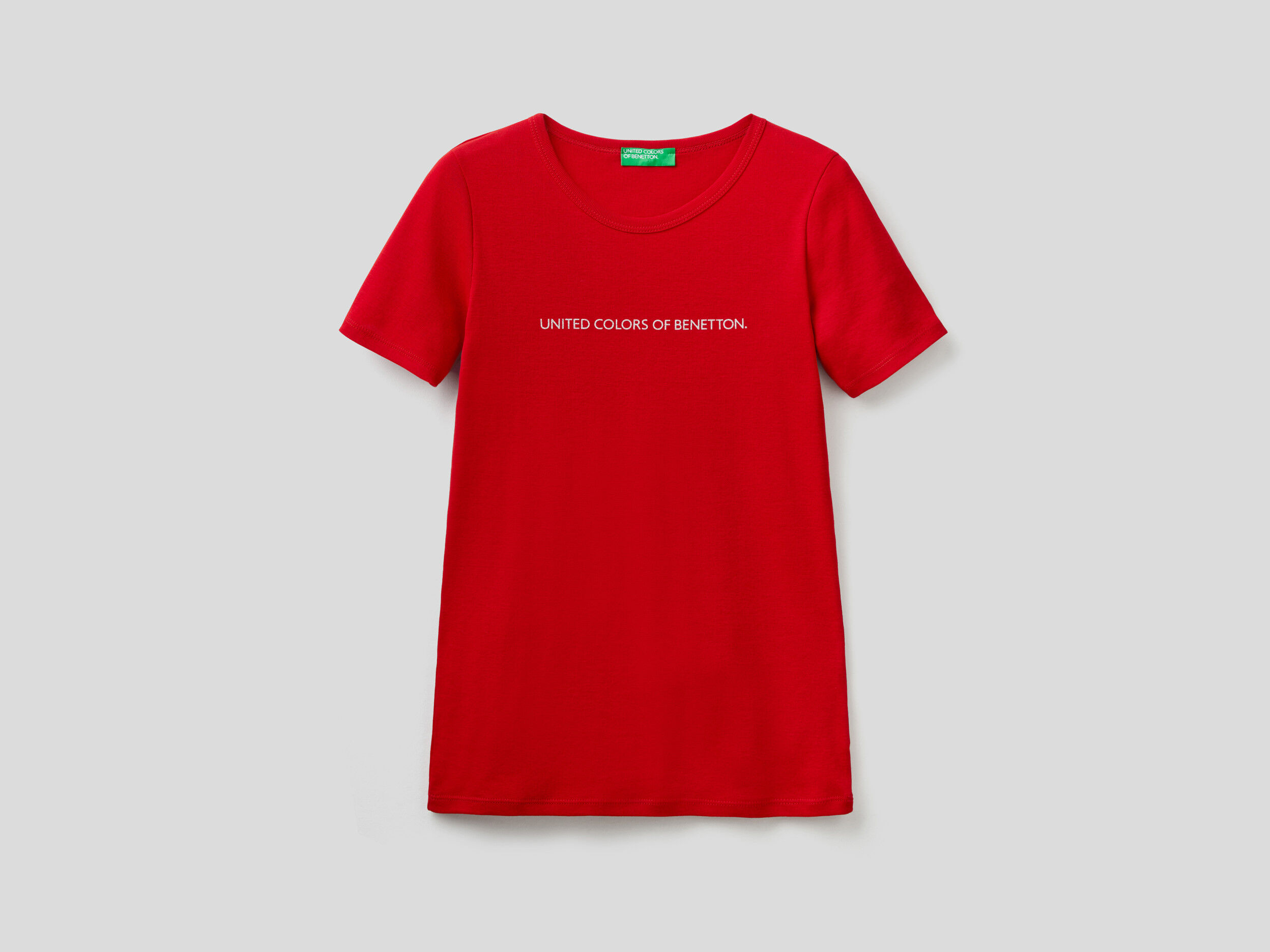 T-shirt in 100% cotton with glitter print logo - Red | Benetton