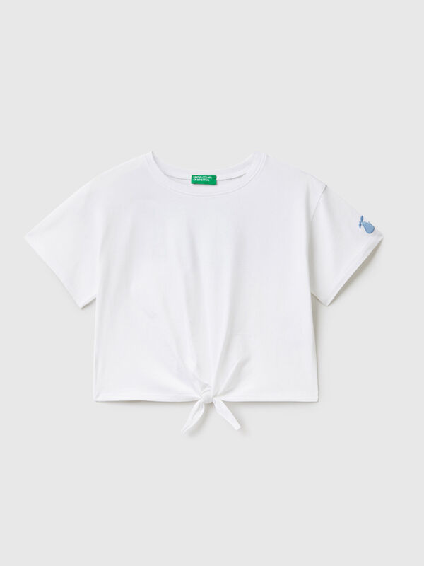 White t-shirt with patch and knot Junior Girl