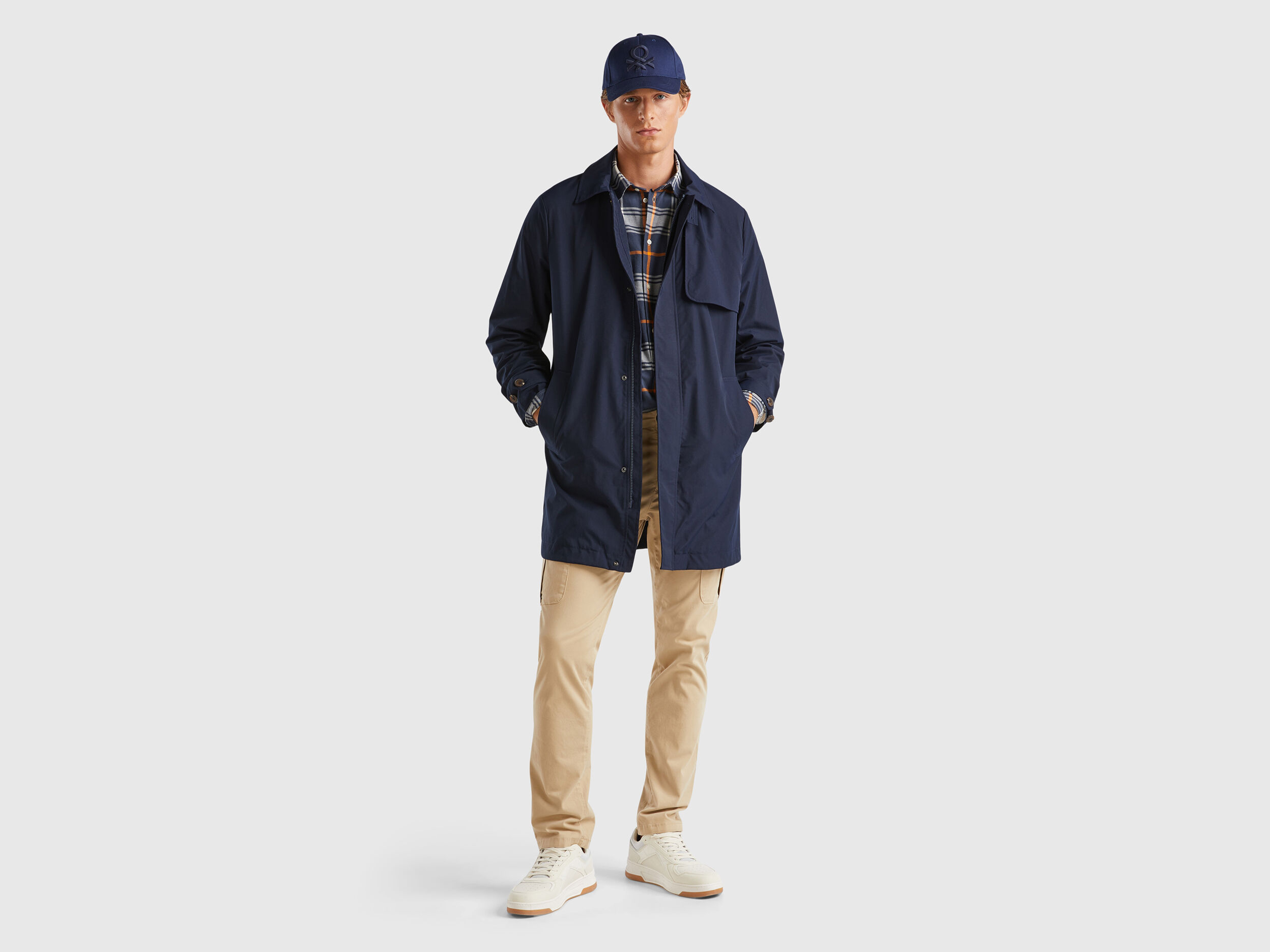 Single breasted lined coat Dark Blue Benetton