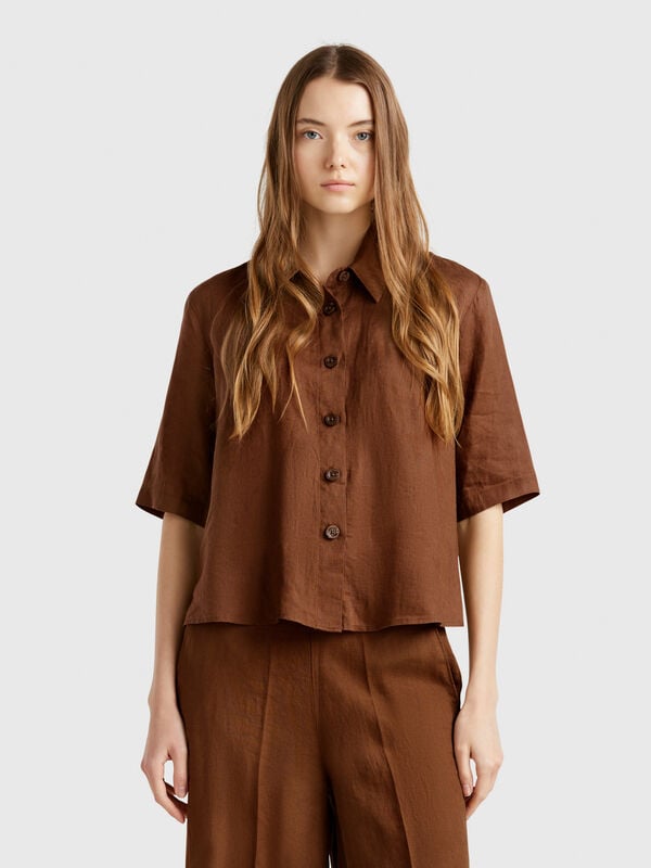 Camisa corta de puro lino Mujer