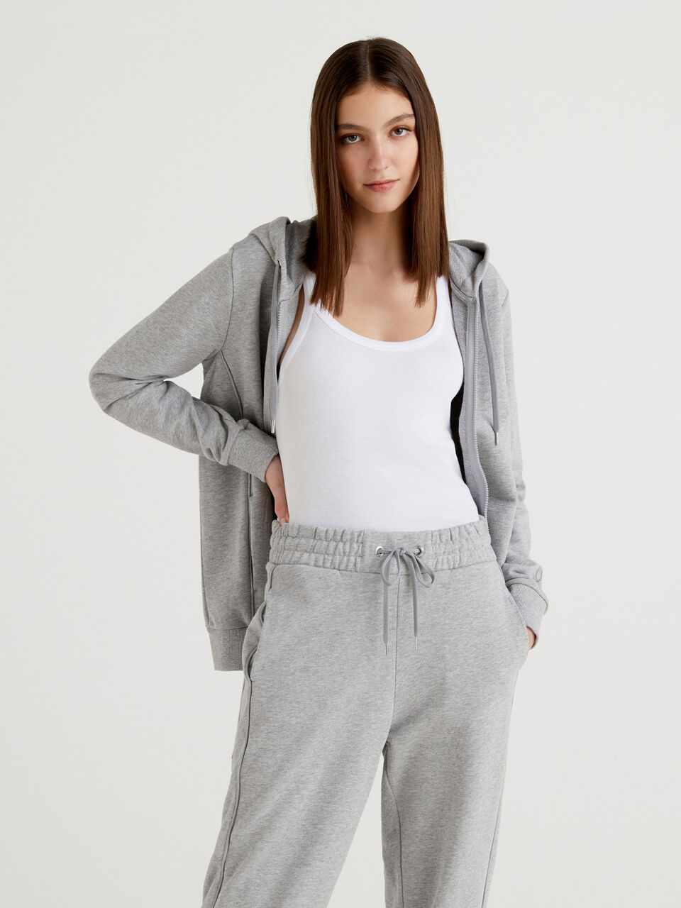 100% cotton sweatshirt with zip and hood - Gray