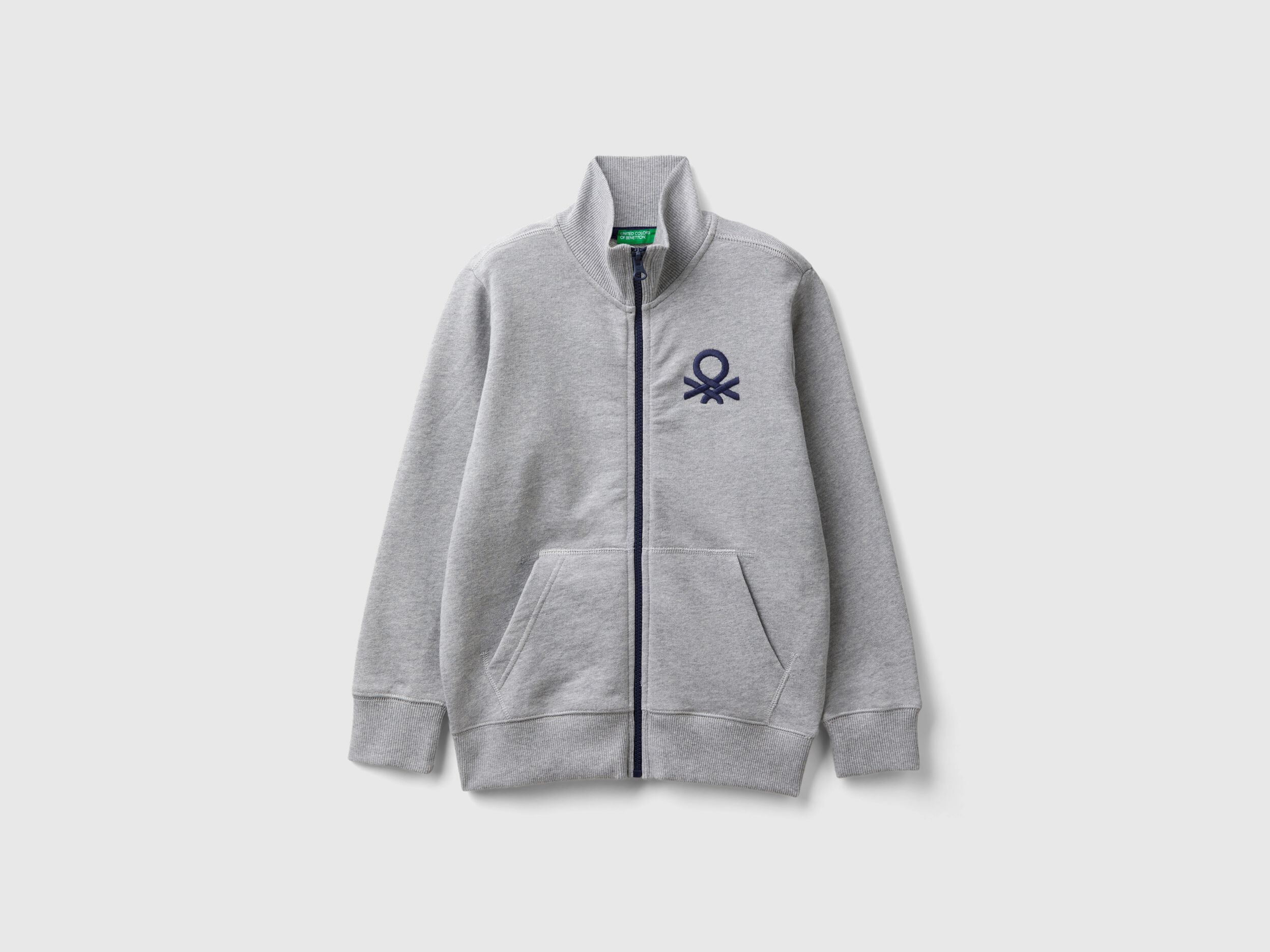 Pure cotton sweatshirt with zipper - Light Gray | Benetton