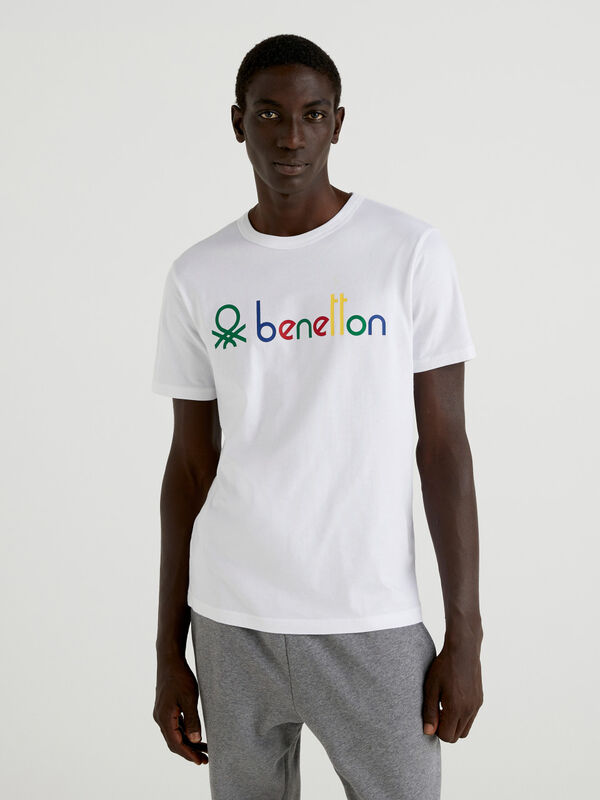 White t-shirt in organic cotton with logo Men