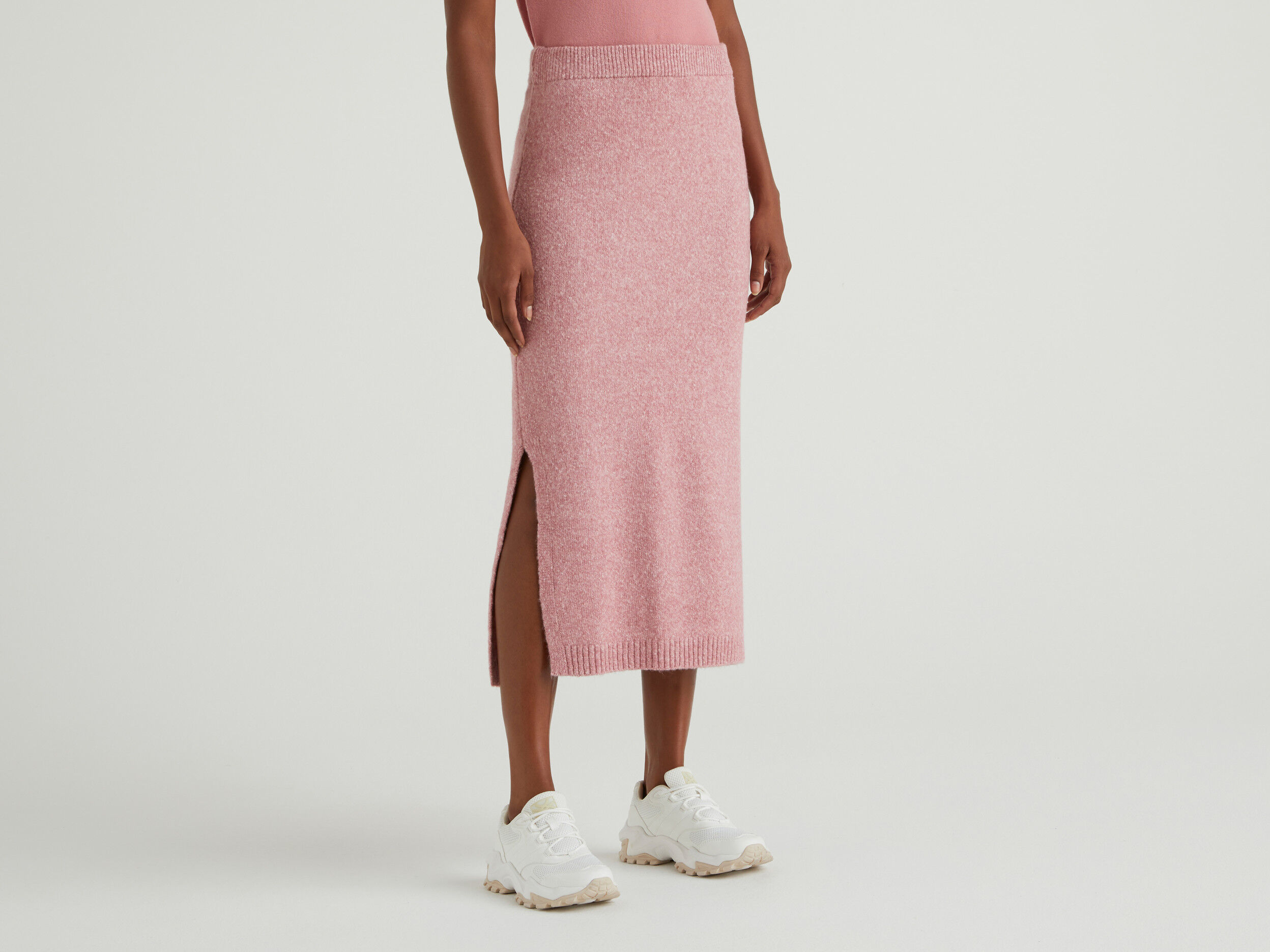 Knit midi top skirt pink