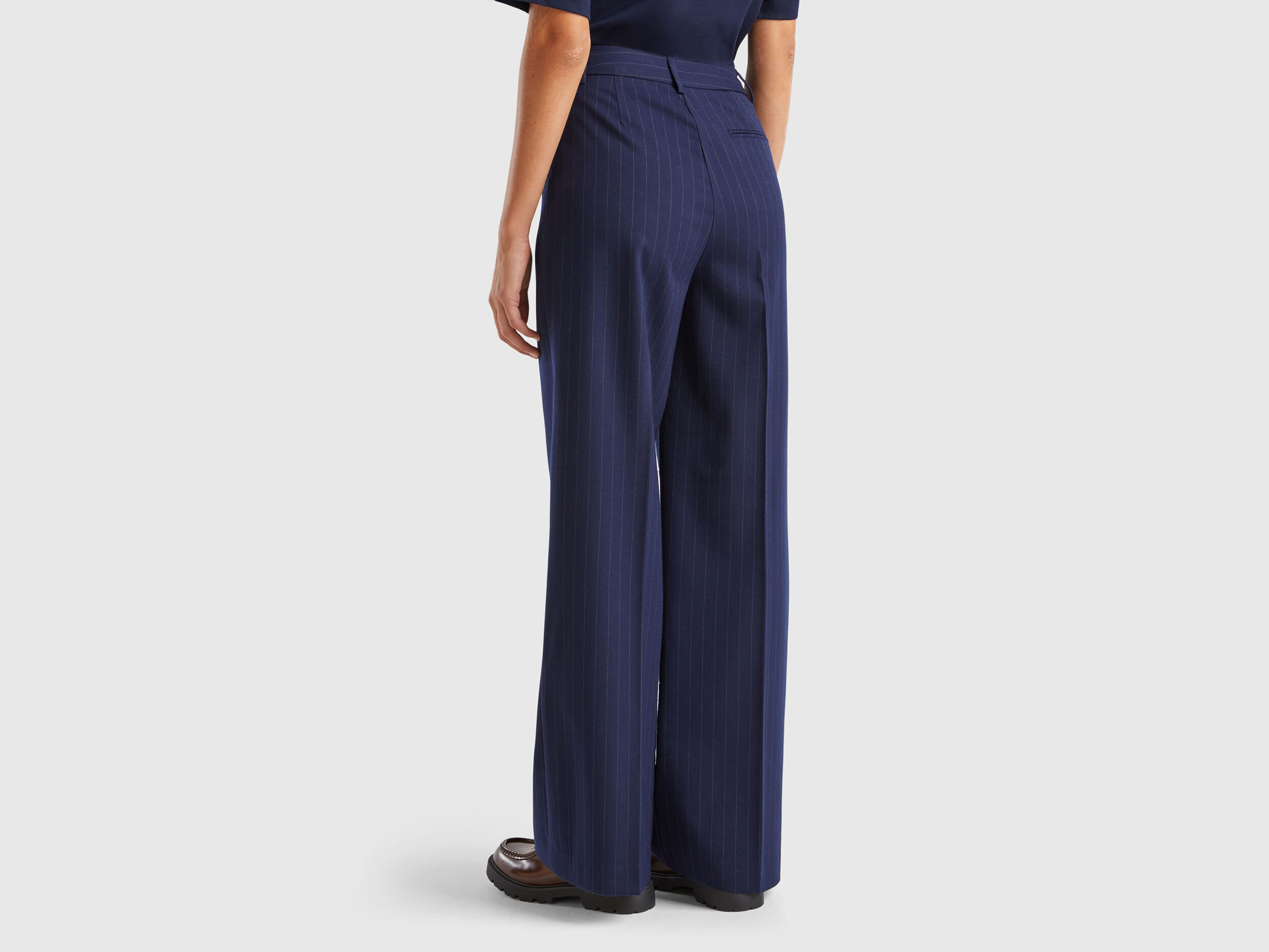 人気の贈り物が with trousers Pinstripe wide Benetton | Blue Dark - leg パンツ