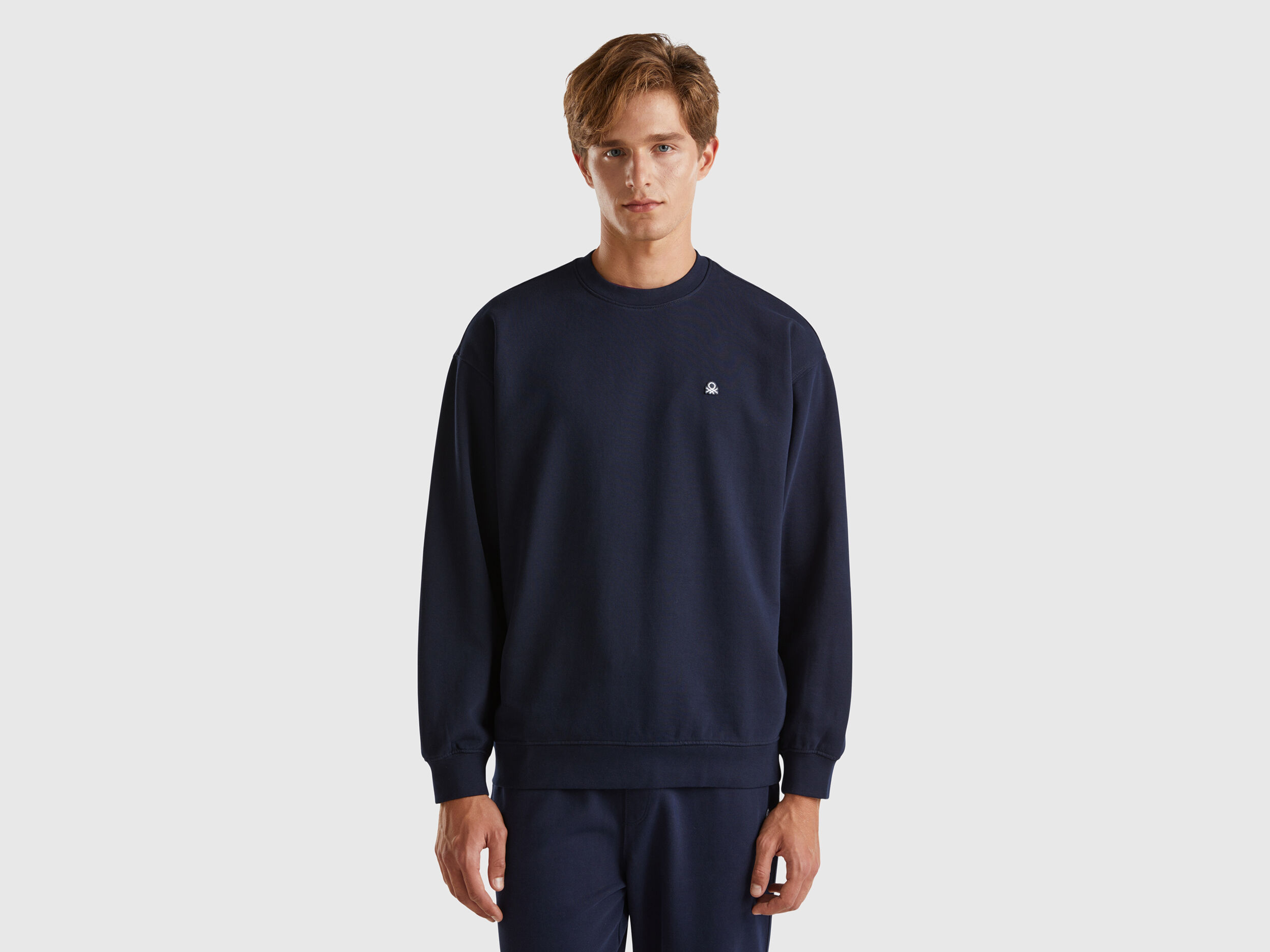 Sweatshirt with logo patch - Dark Blue | Benetton