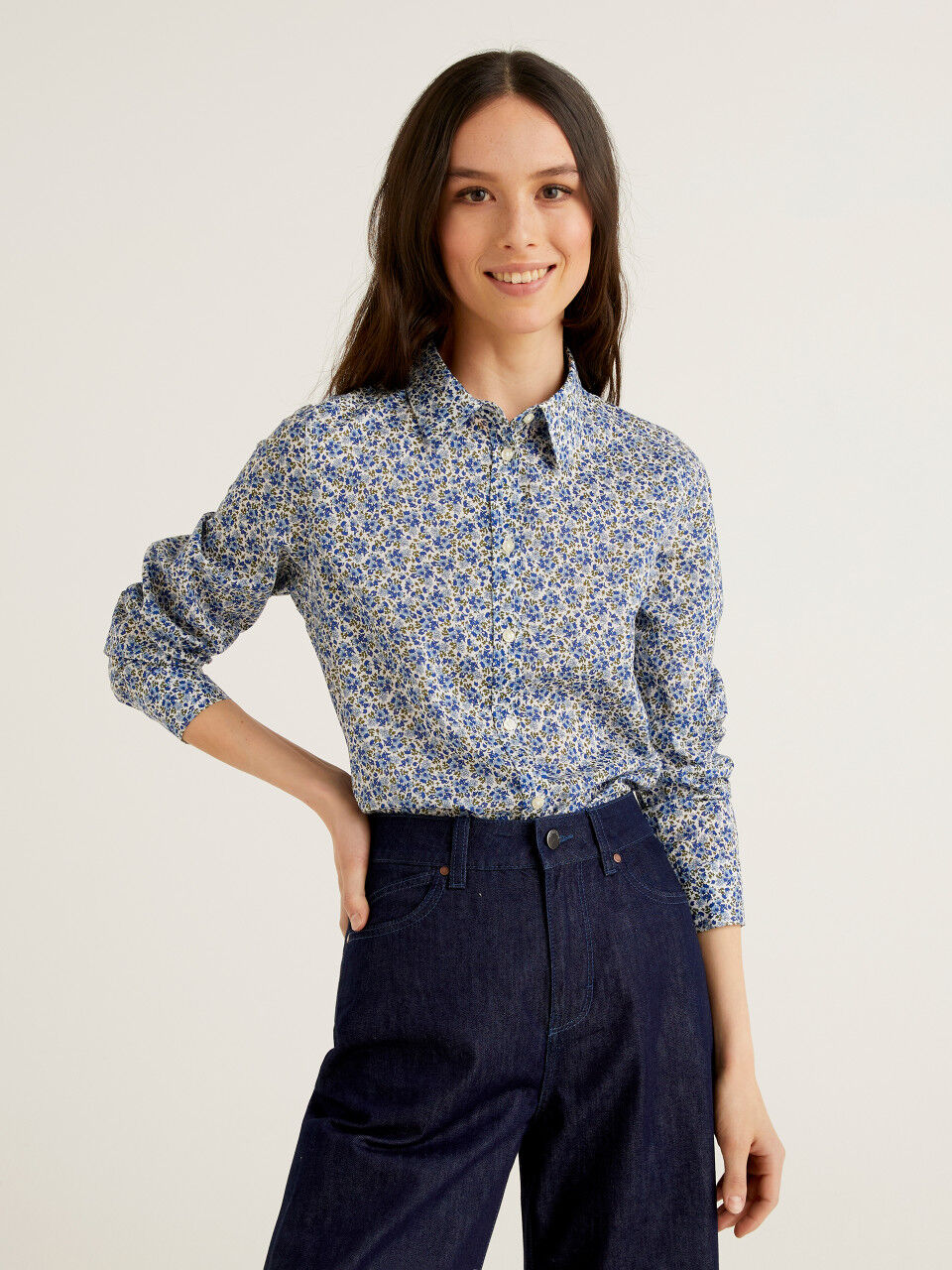 Grey floral shirt womens sales
