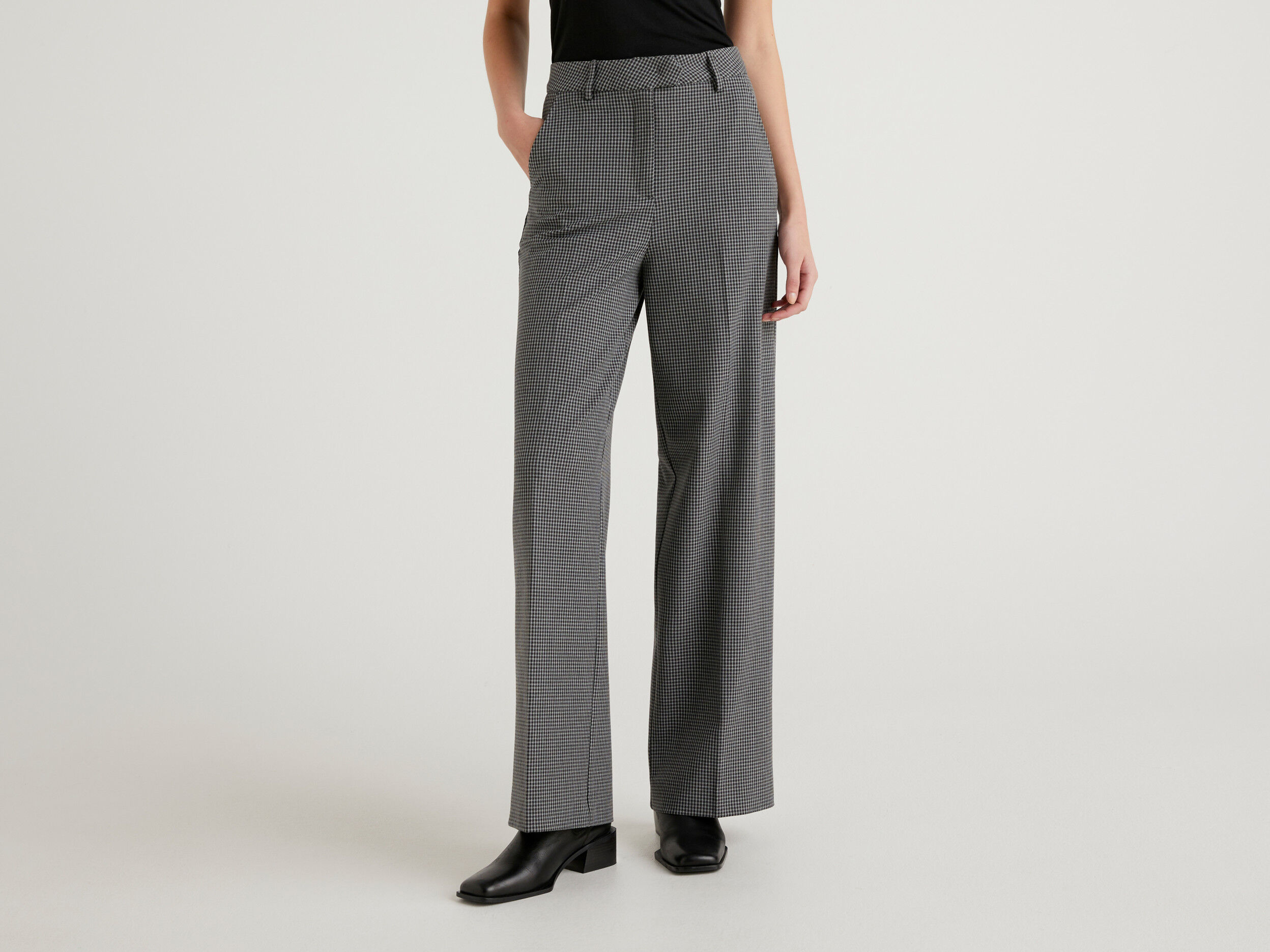 Flowy trousers with wide leg Dark Gray Benetton