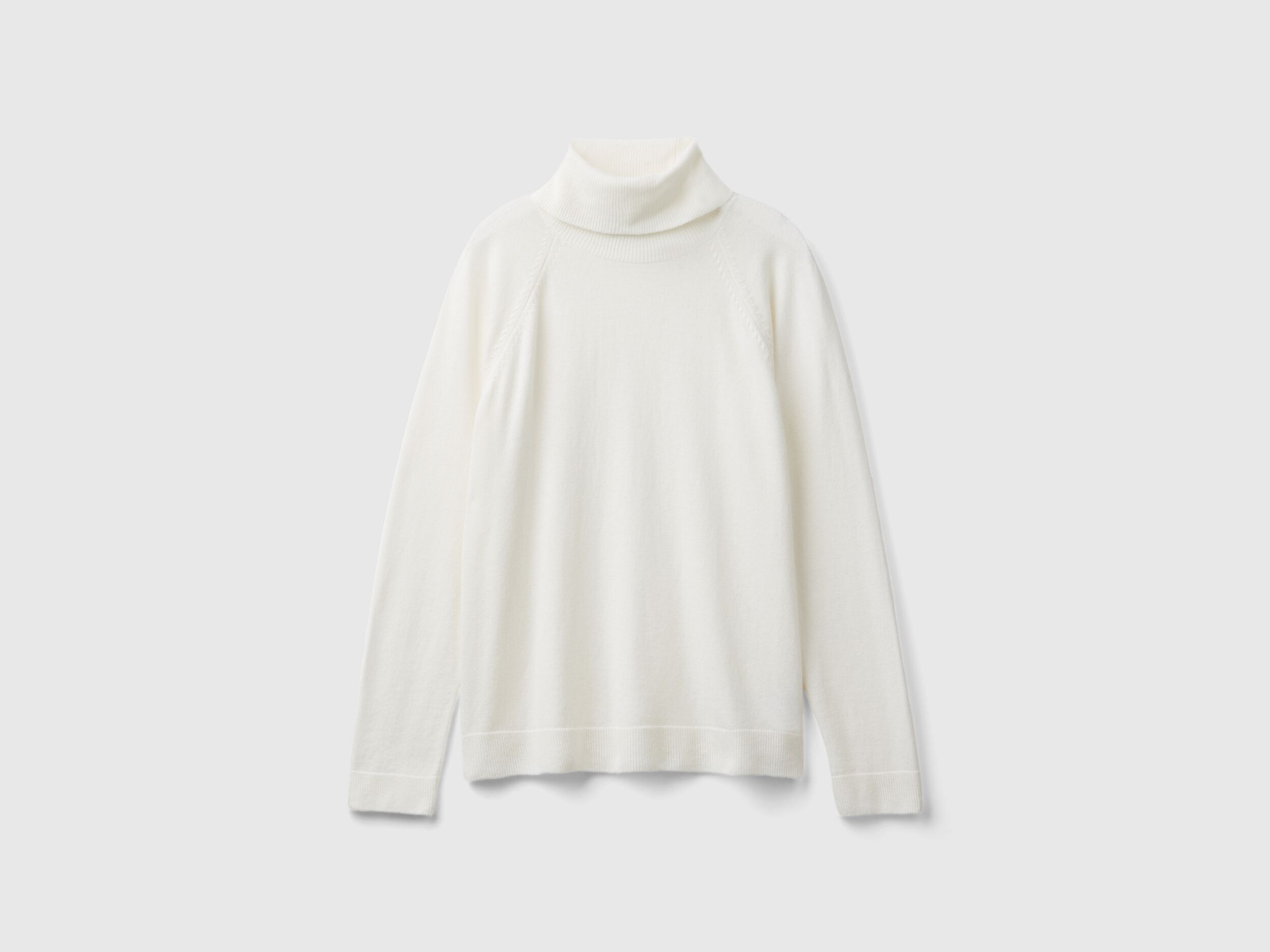 White turtleneck sweater in cashmere and wool blend Creamy White Benetton