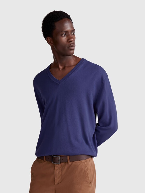 Pure cotton sweater with V-neck Men