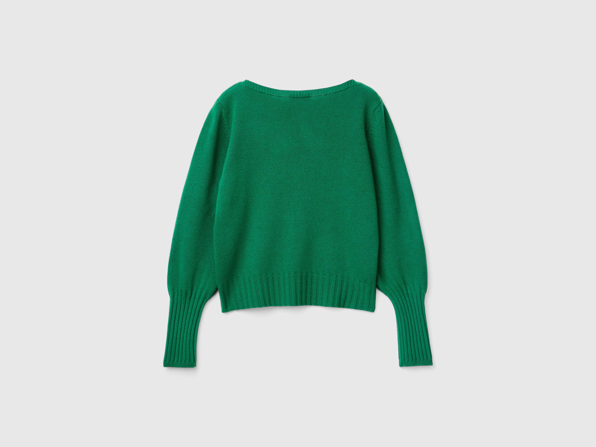 Boat neck sweater - Dark Green | Benetton