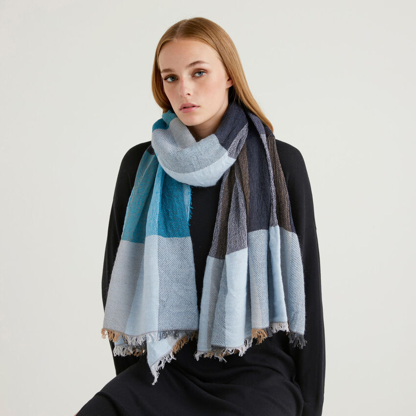 Scarf in recycled cotton blend - Light Blue | Benetton