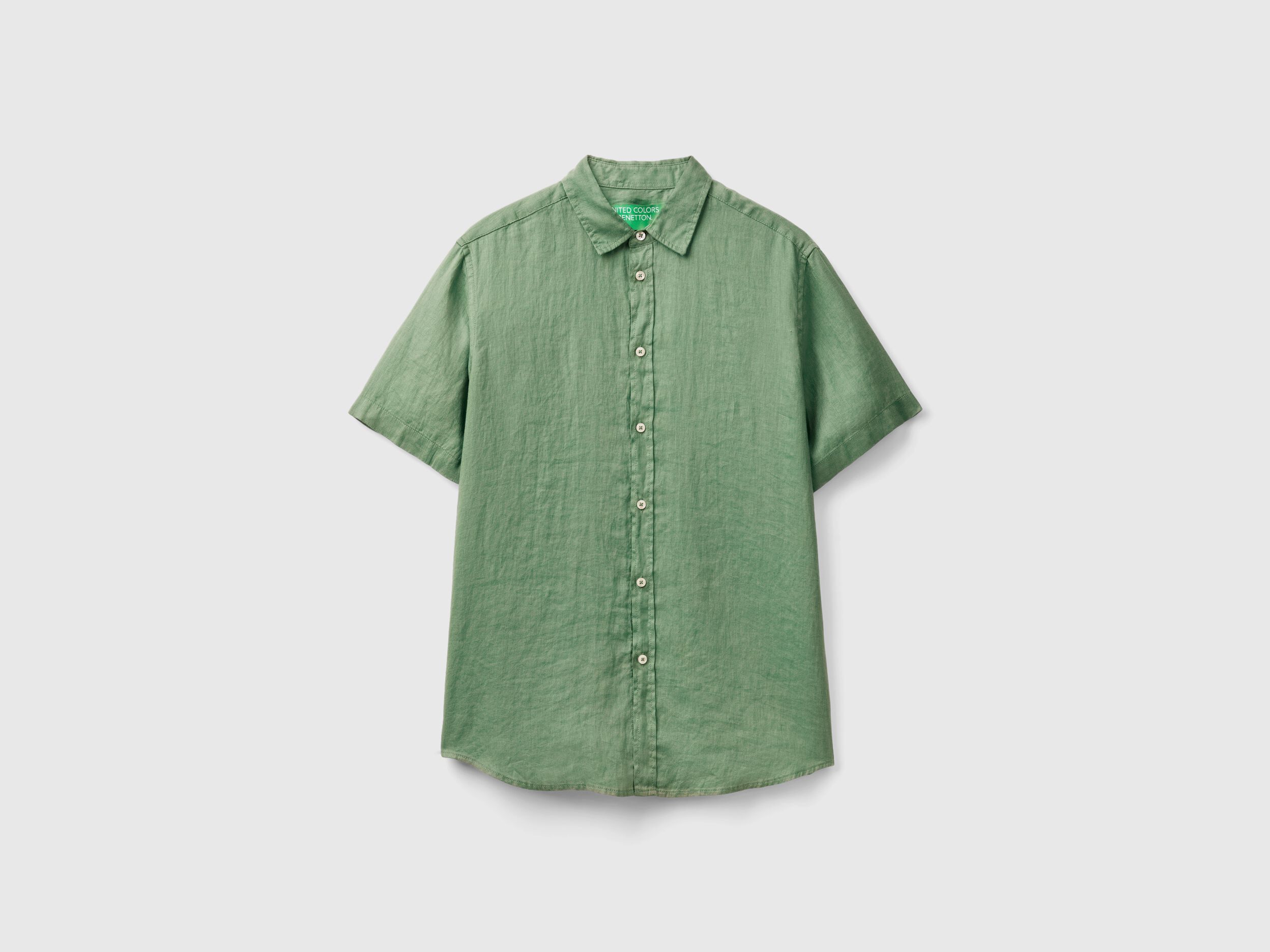 Short sleeve shirt in pure linen - Green | Benetton