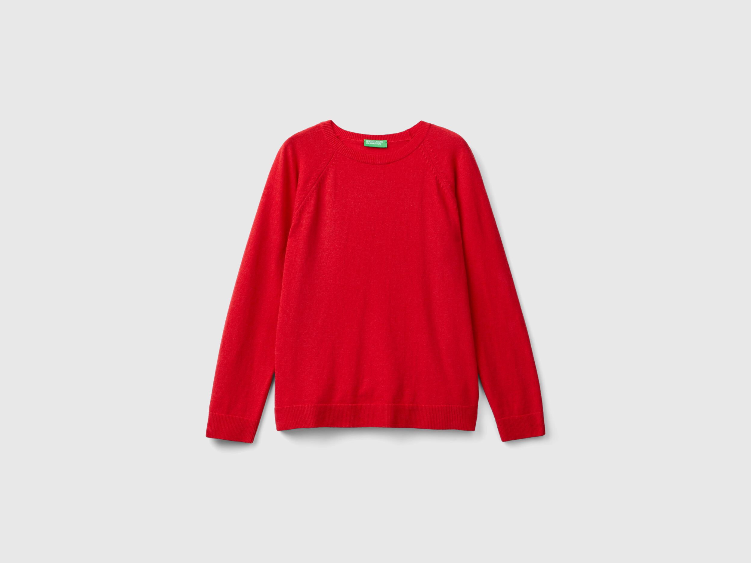 Red crew neck sweater in wool and cashmere blend - Red