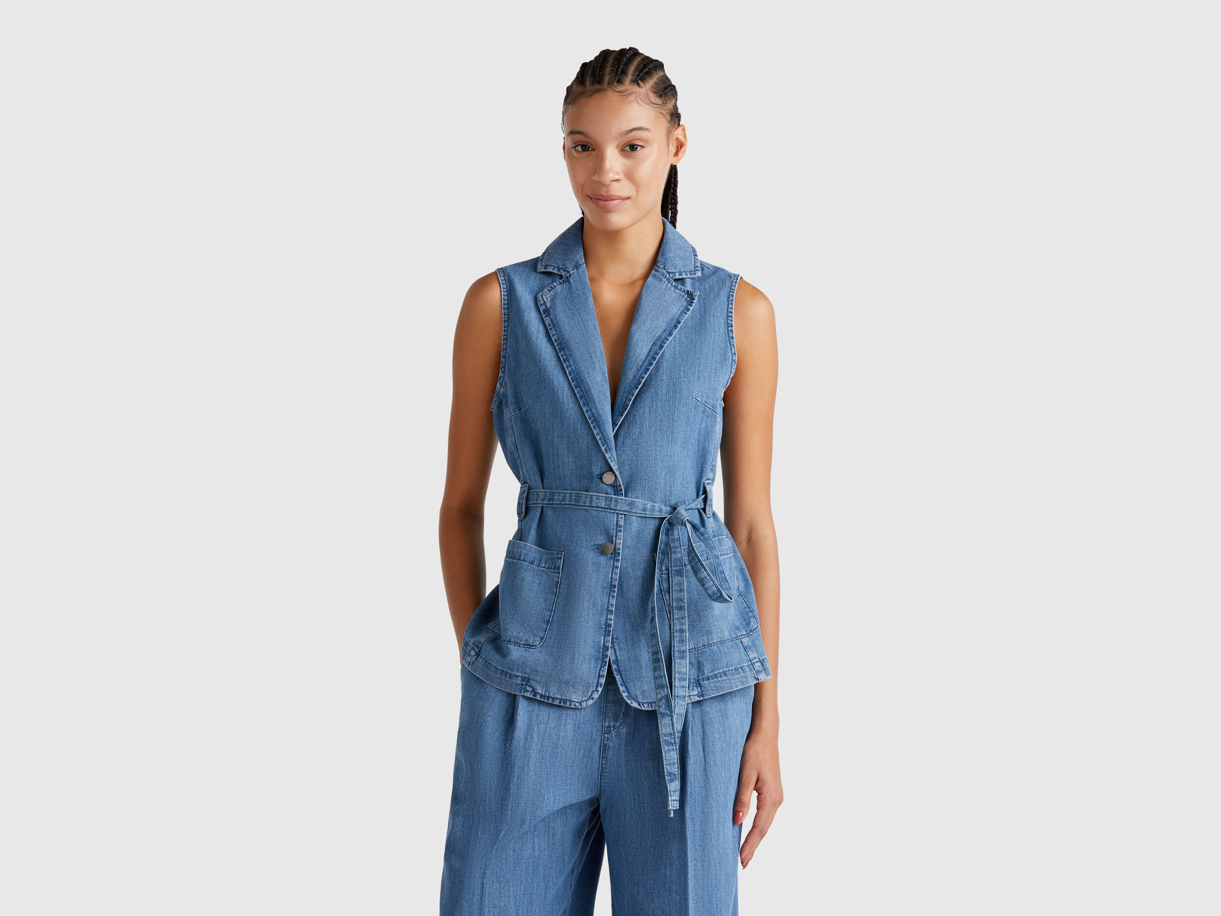 Vest in chambray - Blue | Benetton