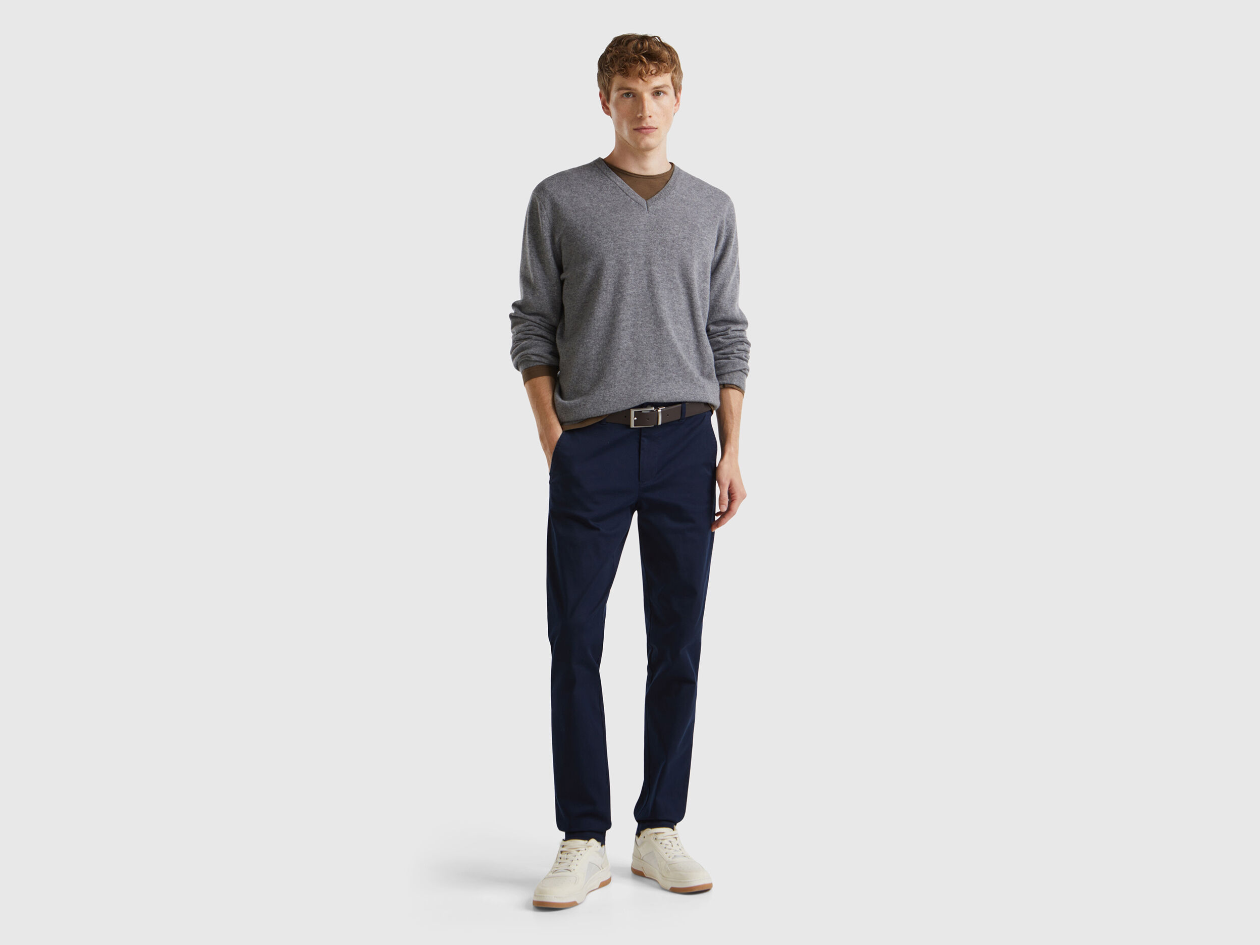 Slim fit chinos in stretch cotton - Dark Blue | Benetton