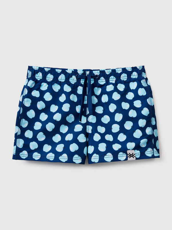 Dark blue swim trunks with apple pattern Junior Boy
