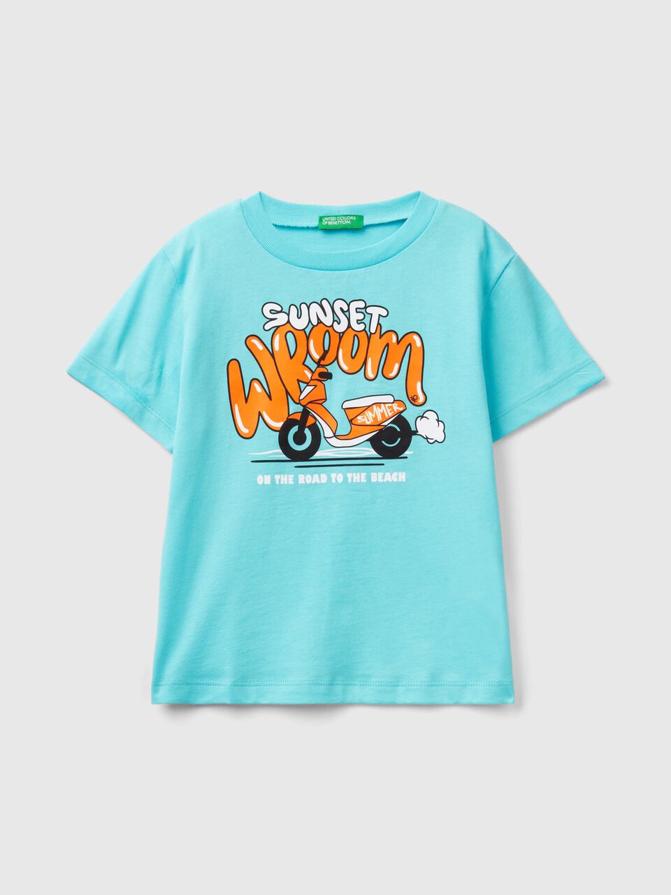 T-shirt with print and neon details - Turquoise | Benetton
