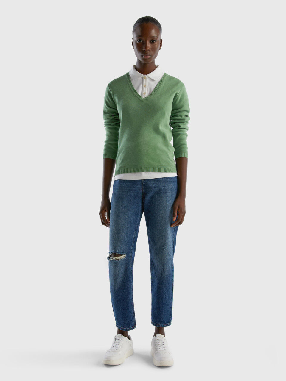 V neck hot sale sweater womens