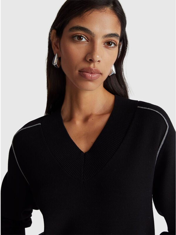 Su&eacute;ter de cuello en V y corte cuadrado Mujer