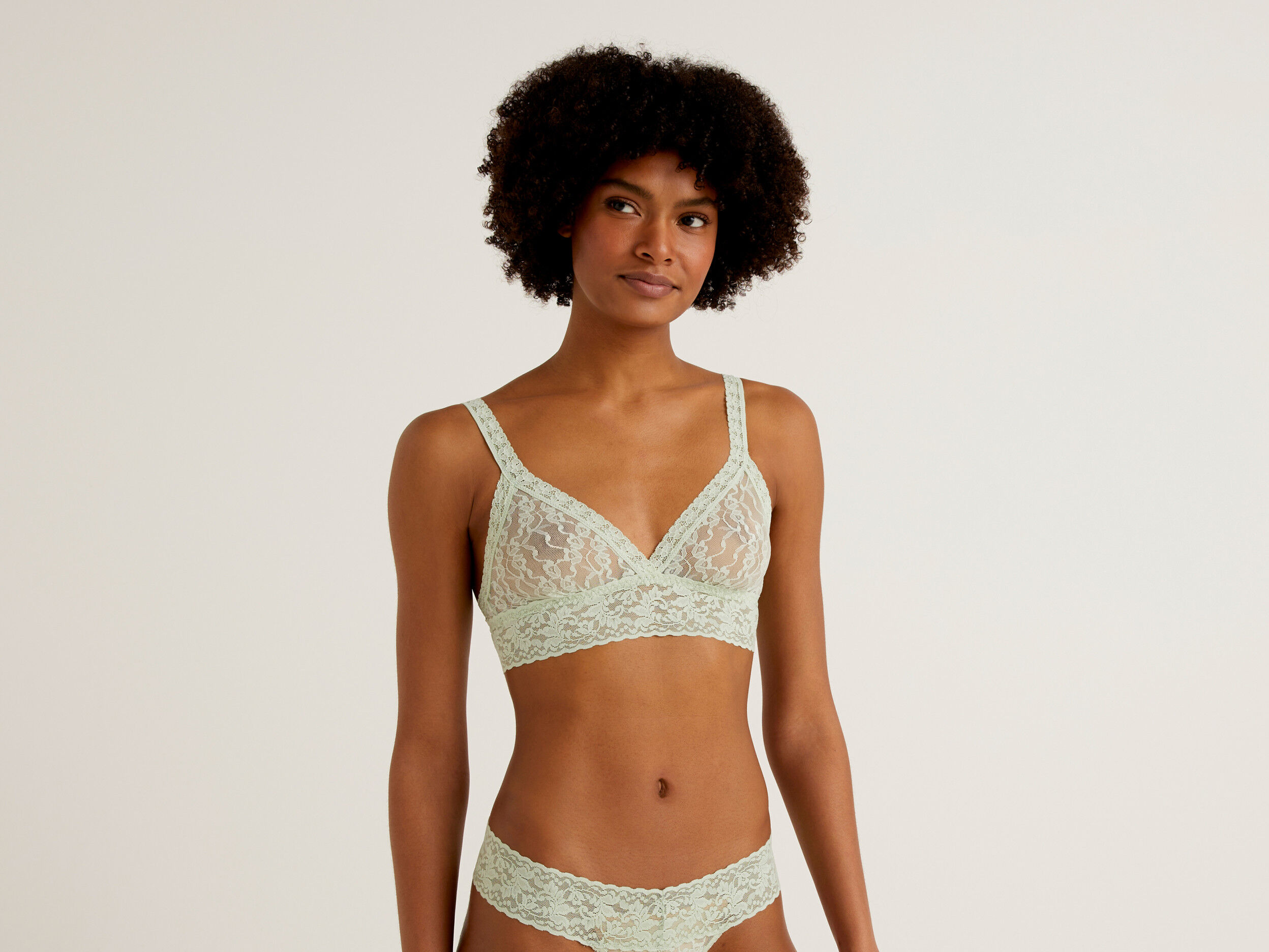 Bralette in sustainable stretch lace Light Green Benetton