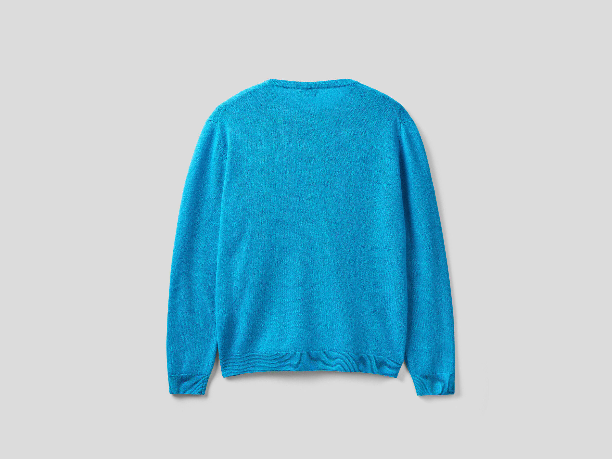 Turquoise crew neck sweater in pure Merino wool Turquoise Benetton