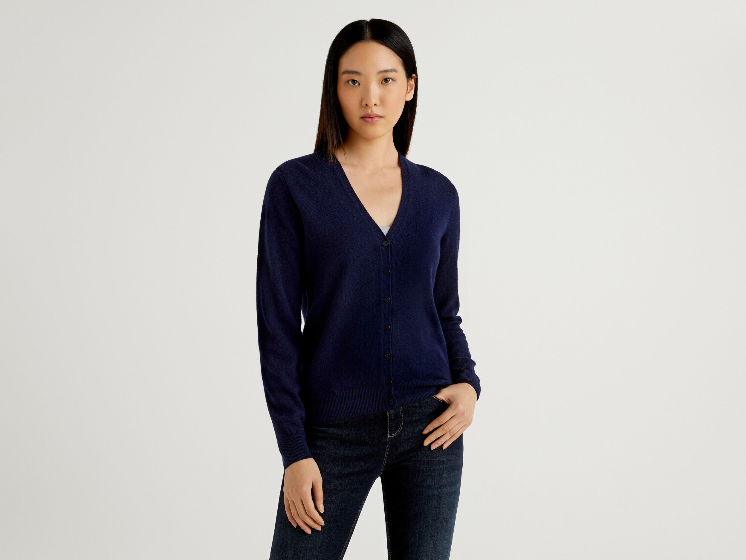 navy blue v neck cardigan womens