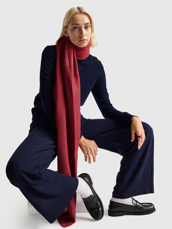 Pantalones anchos de color azul oscuro en mezcla de lana y cachemira Mujer