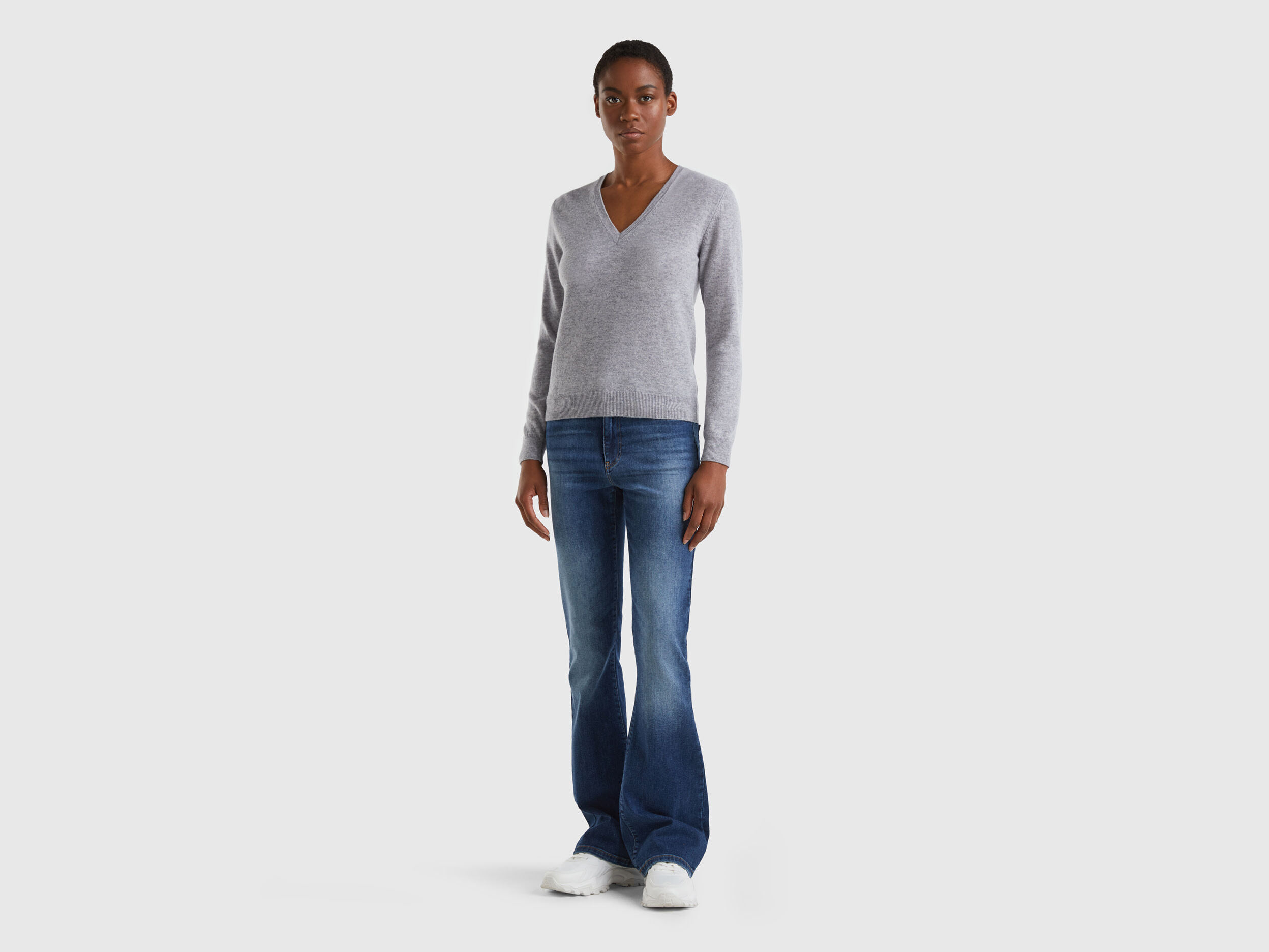 Gray sweater blue jeans outlet