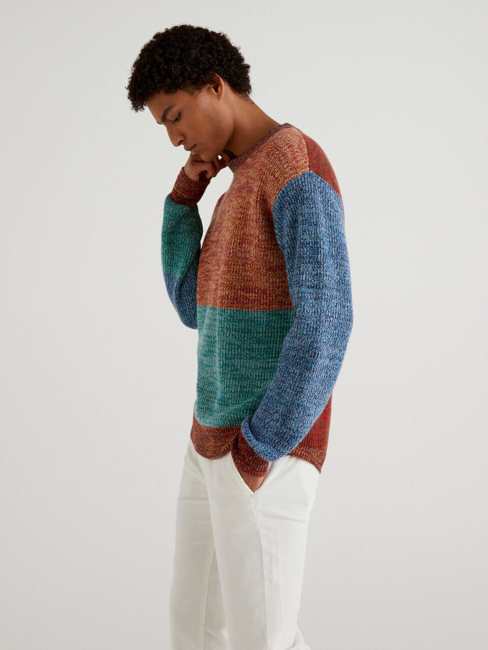 Color block sweater in cashmere blend
