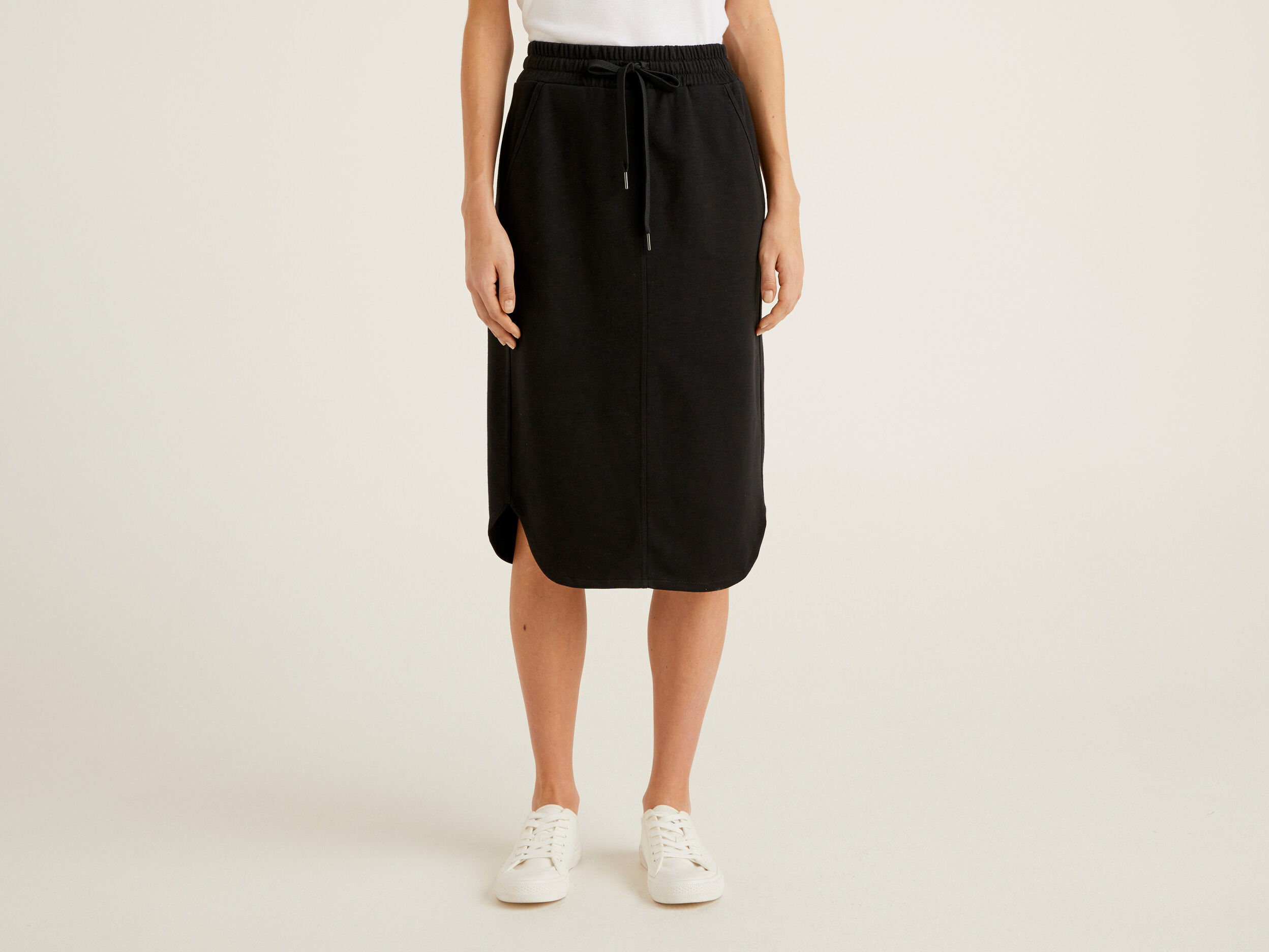 Midi skirt with drawstring Black Benetton