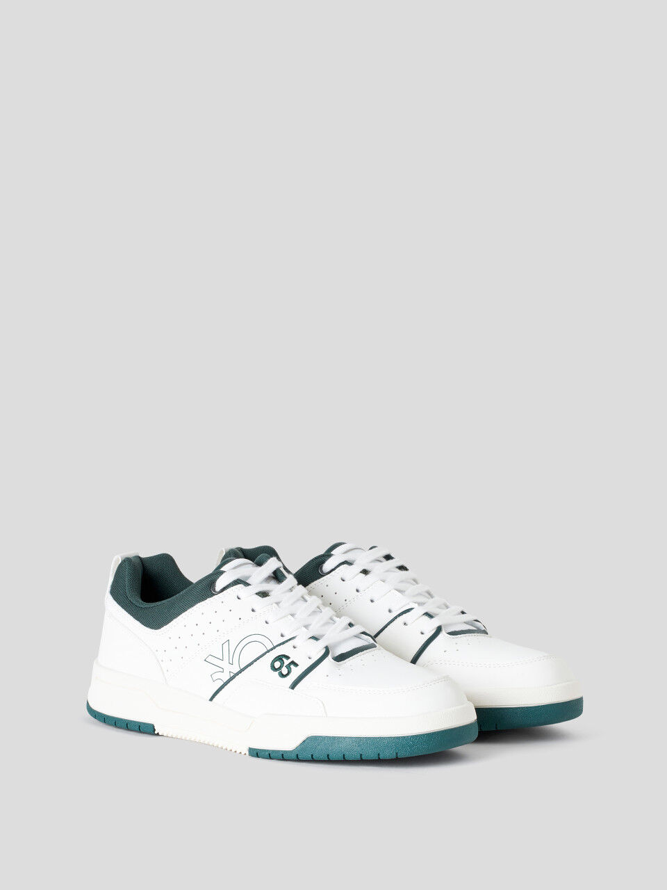 Men Textured Lace-up Sneakers - White | Benetton