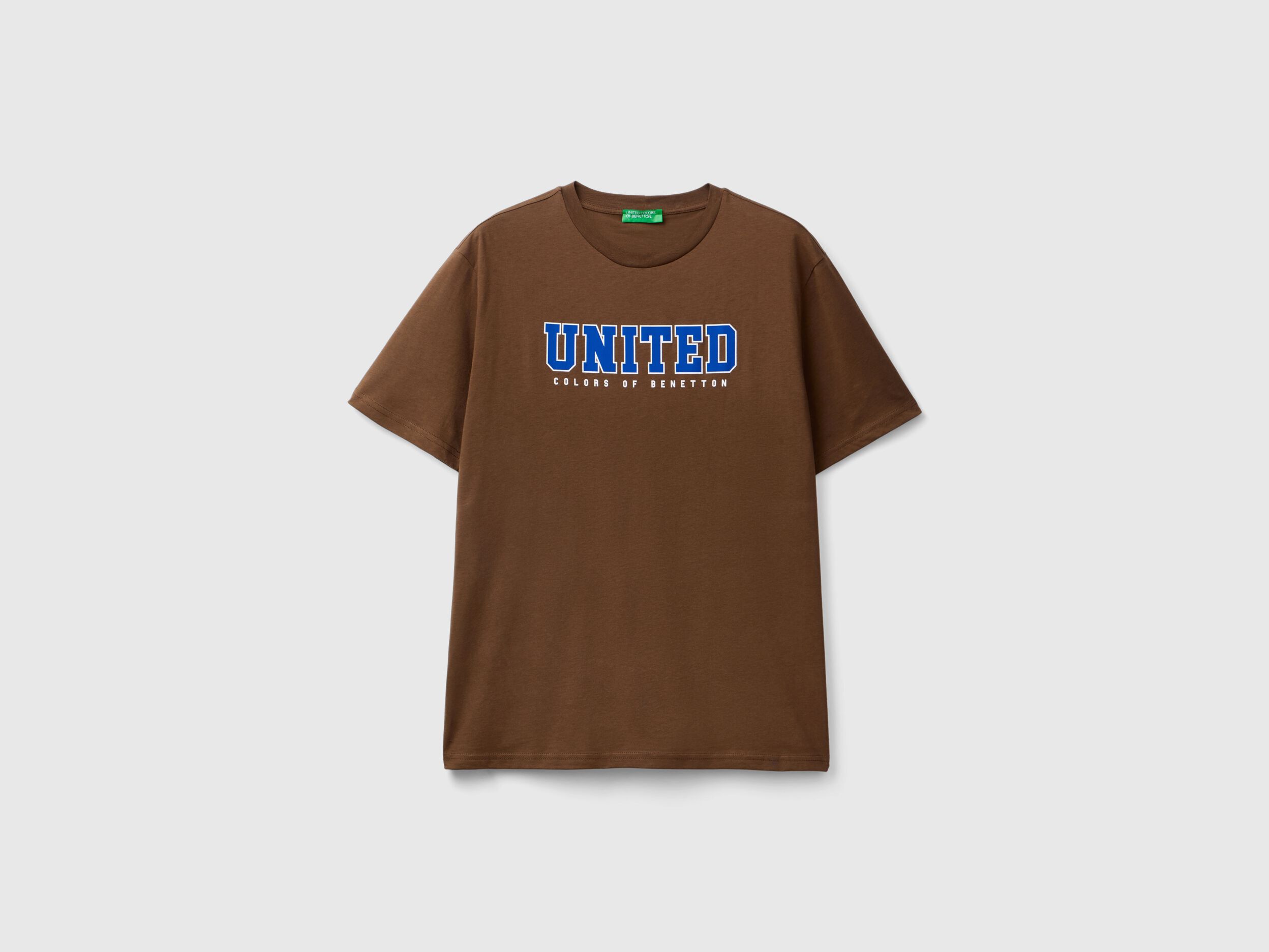Brown organic cotton t-shirt with white logo - Brown | Benetton
