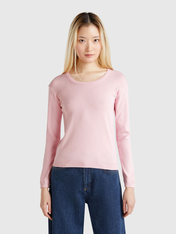 Crew neck sweater in pure cotton Women