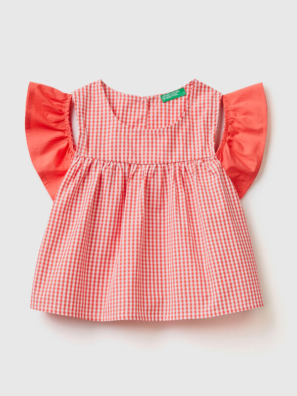 Vichy blouse with ruffle sleeves Junior Girl