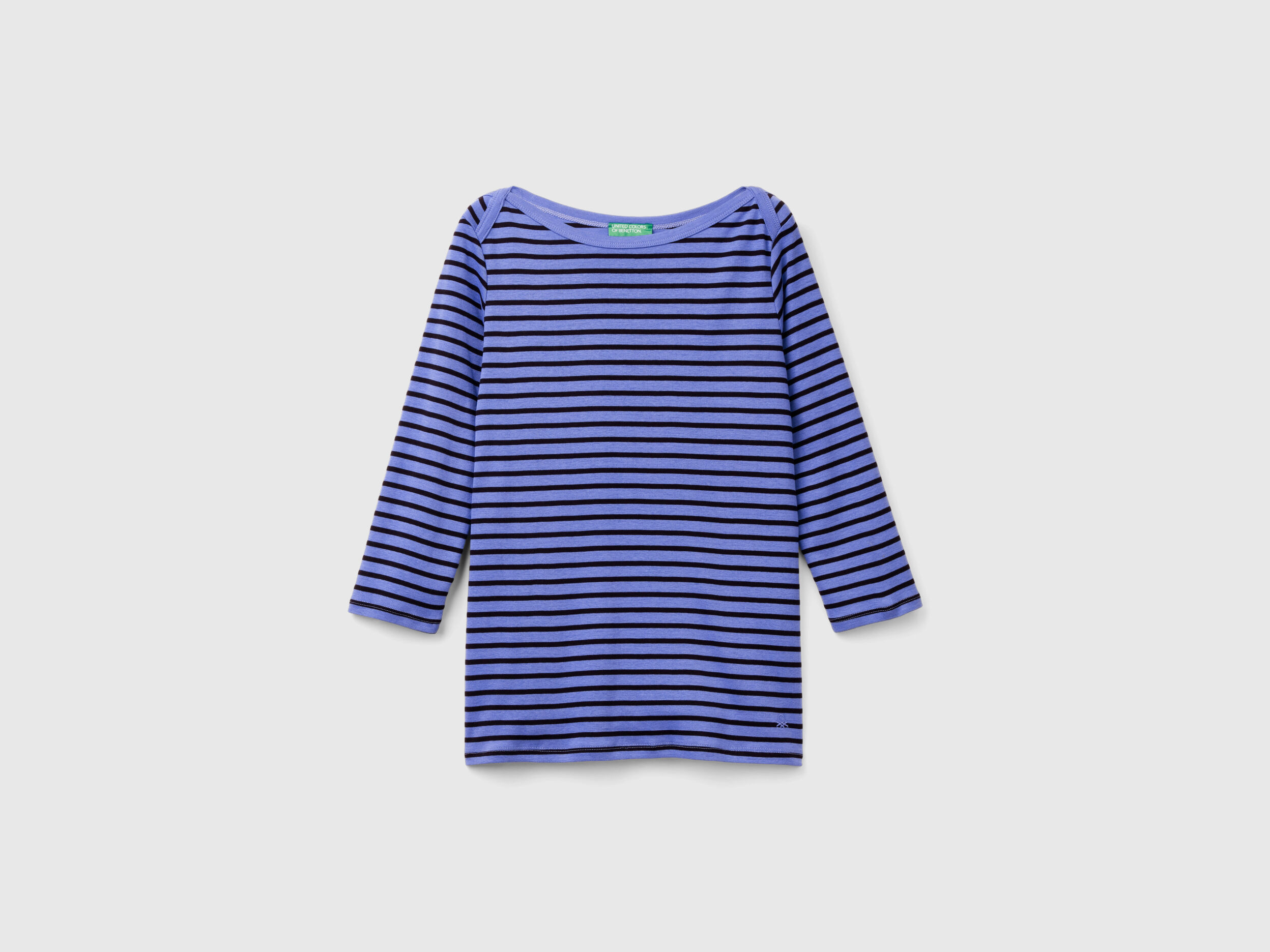 Striped 3/4 sleeve t-shirt in pure cotton - Periwinkle