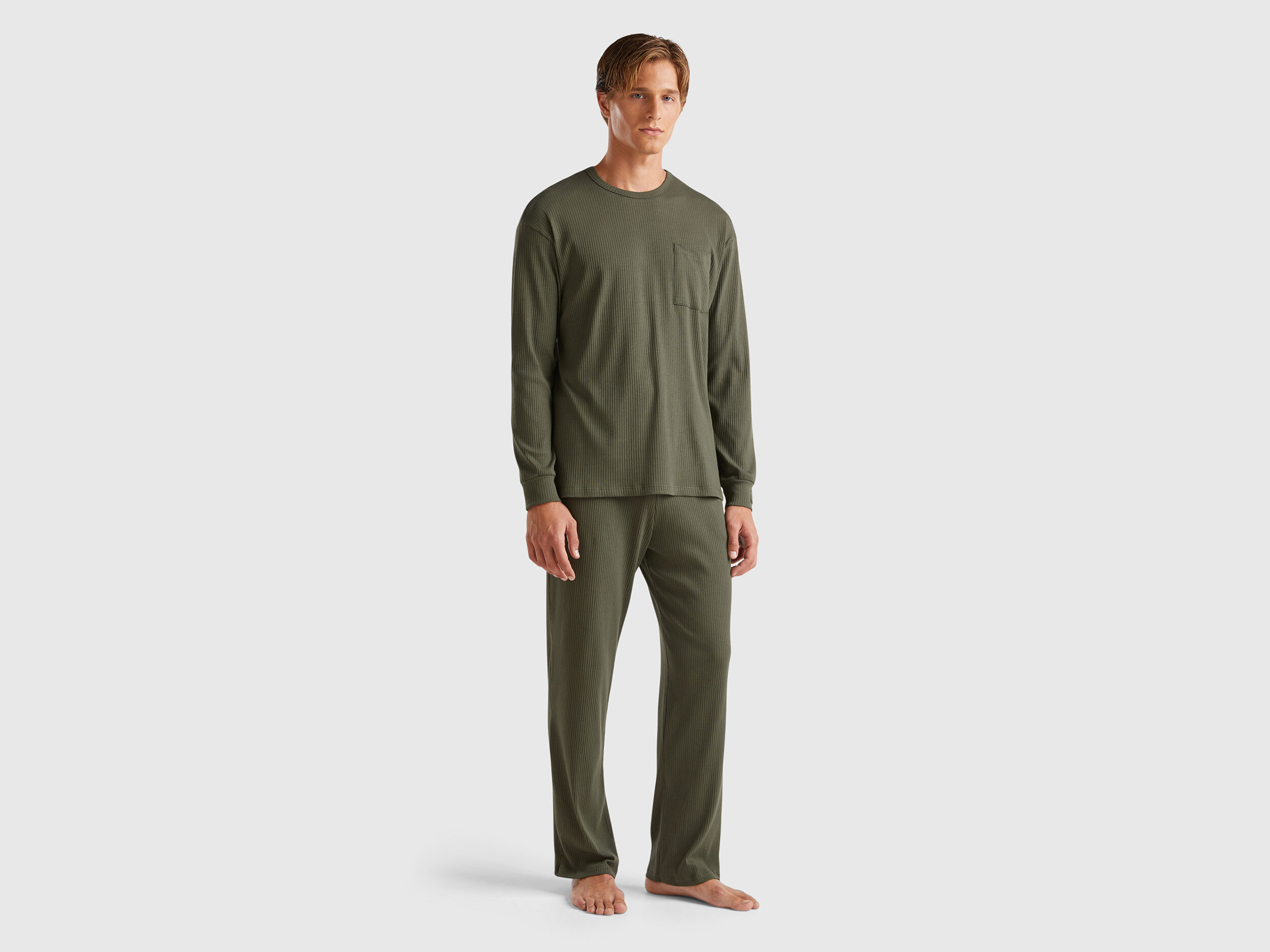 Stretch cotton pyjamas Military Green Benetton