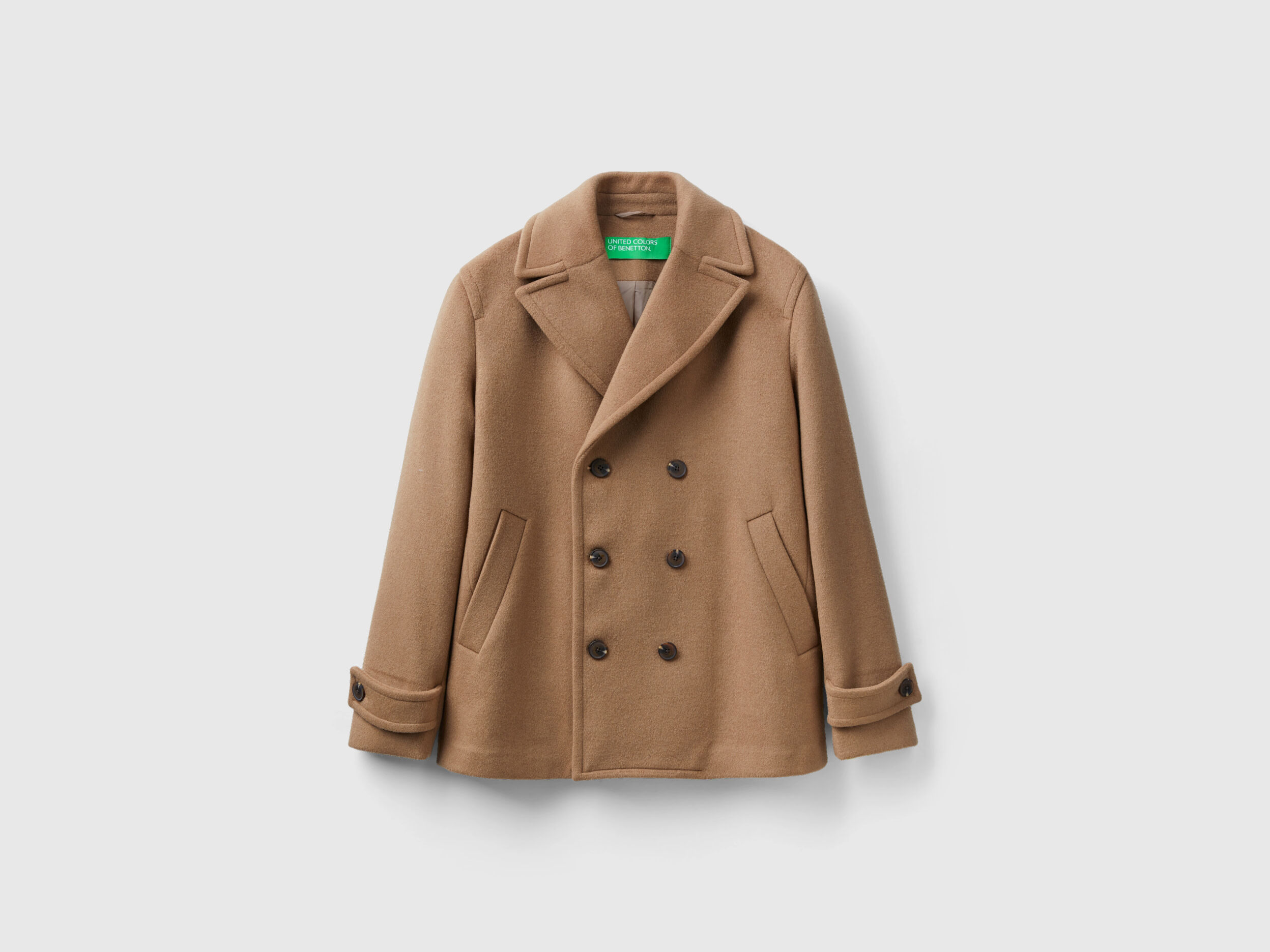 Camel coat benetton top