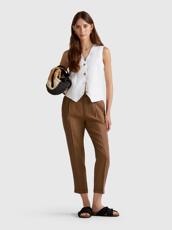 Regular fit pure linen trousers Women