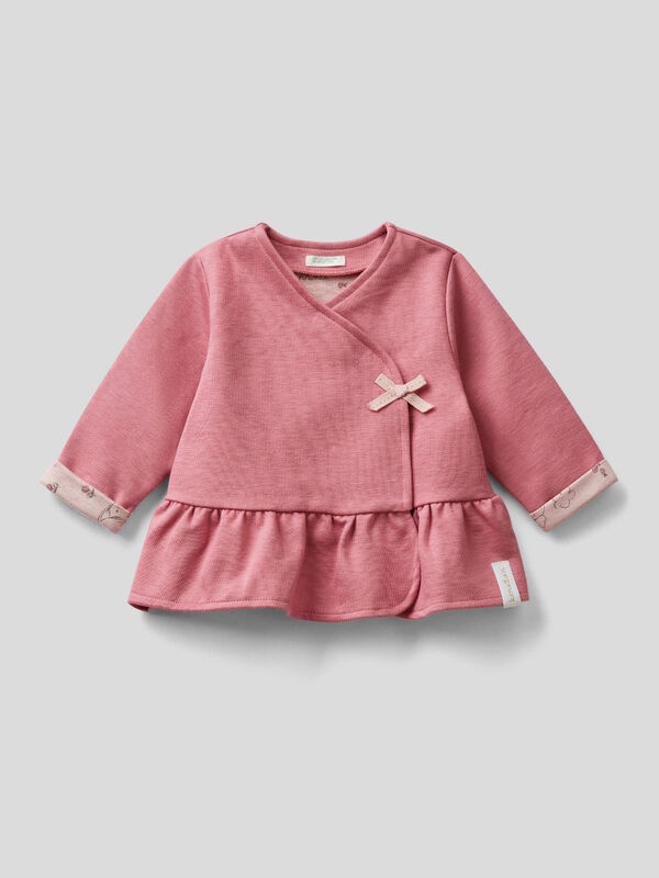 Hoodie with flounce in stretch organic cotton New Born (0-18 months)