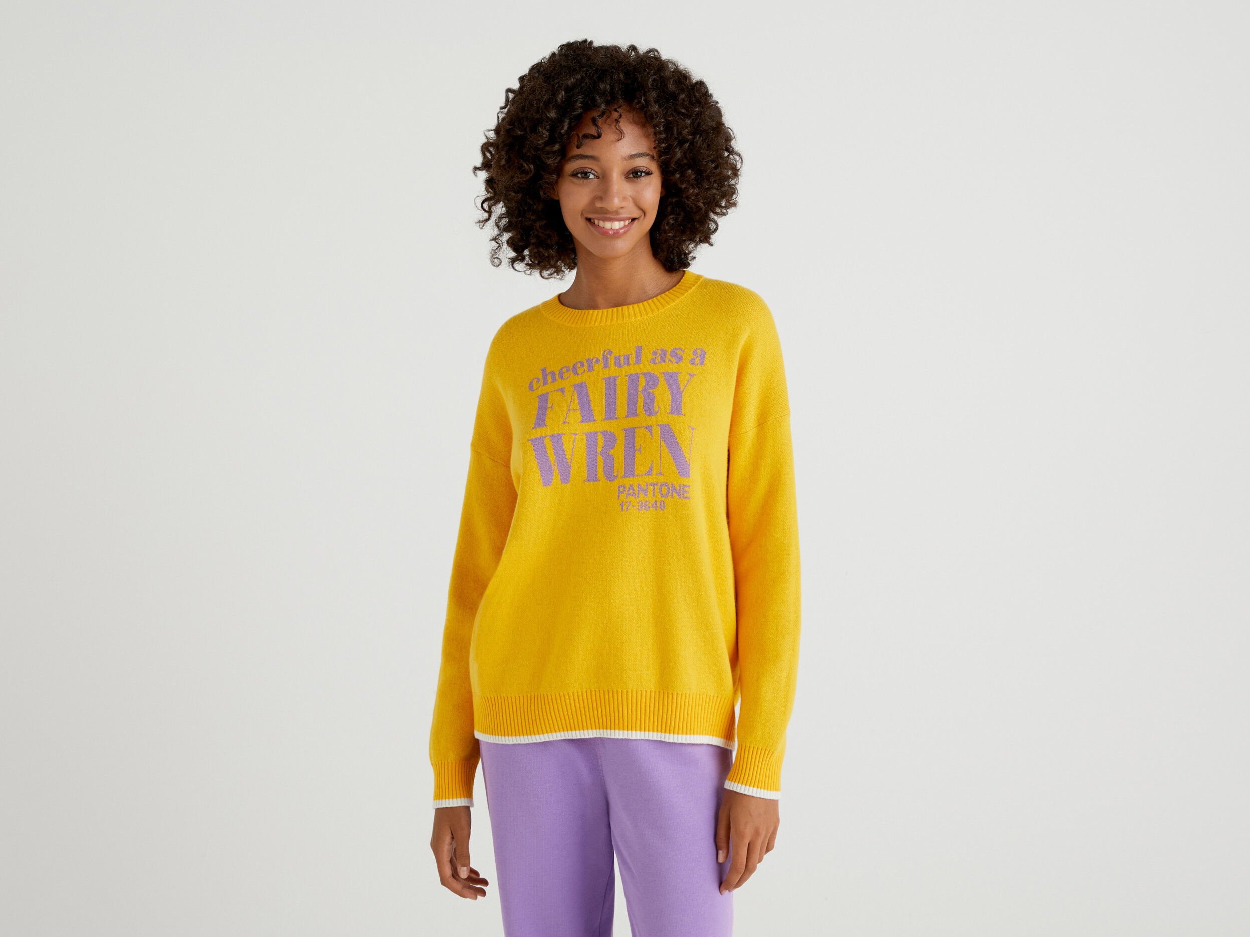 Yellow slogan jumper on sale
