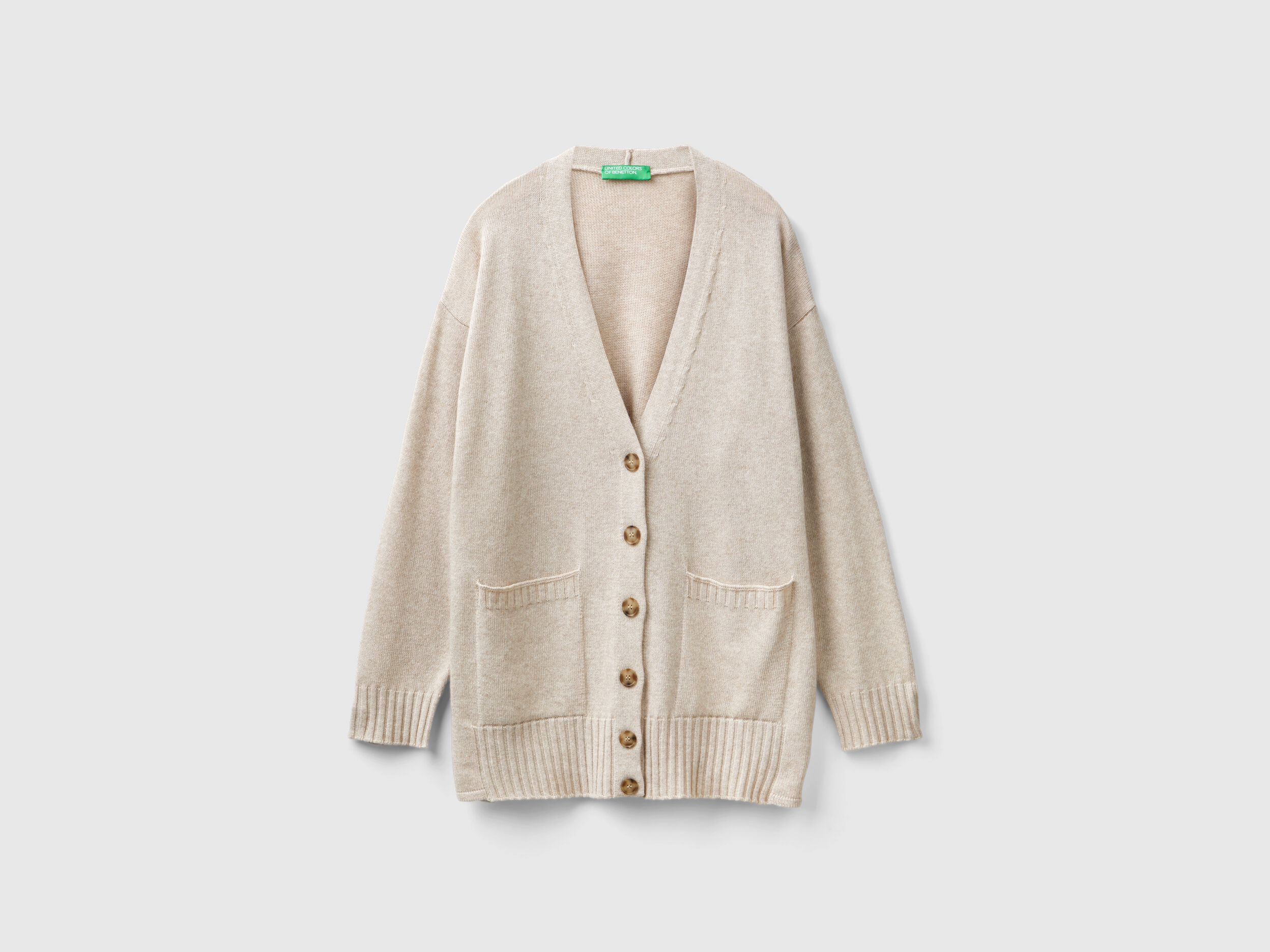 Oversized fit cardigan in wool blend - Beige | Benetton