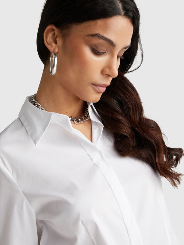 Camisa de mezcla de algodón elástico Mujer