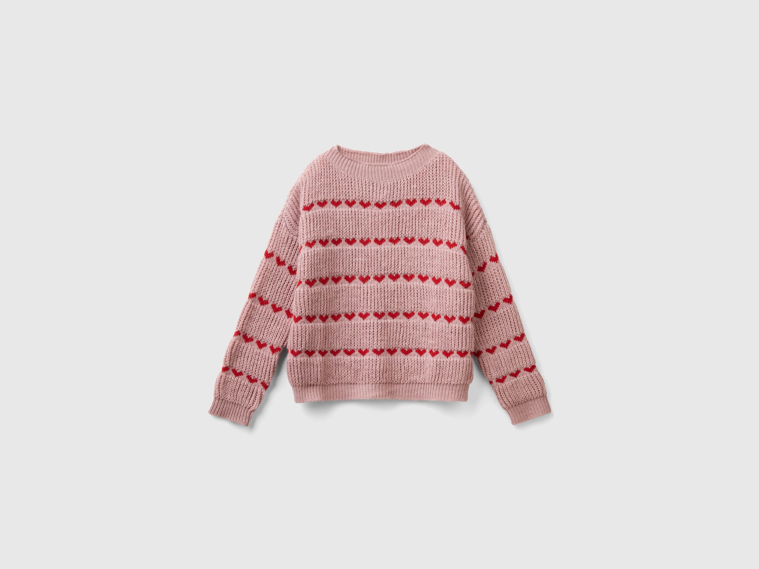 Sweater with heart inlay - Mauve | Benetton