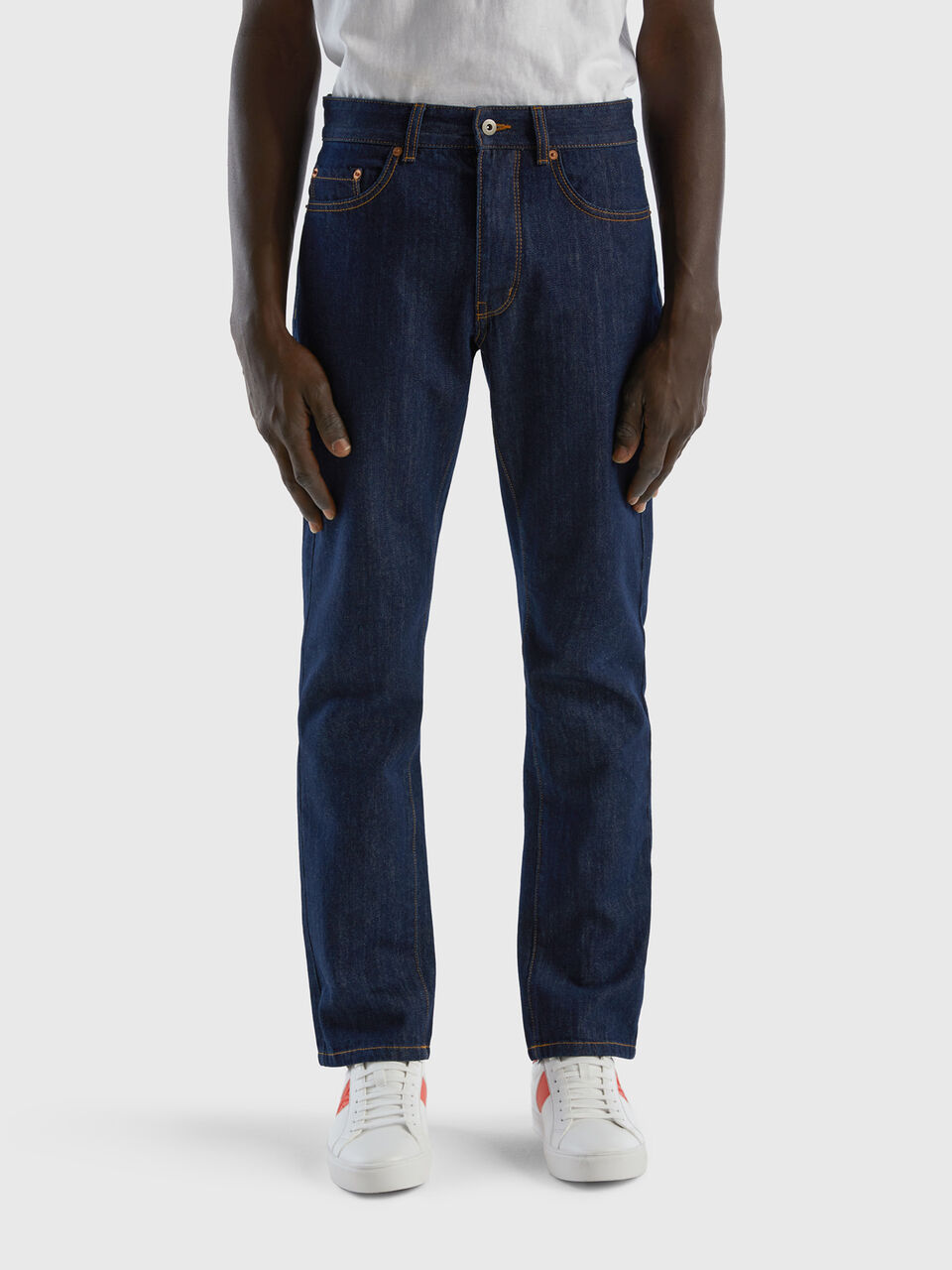 Straight leg 100% cotton jeans - Dark Blue | Benetton
