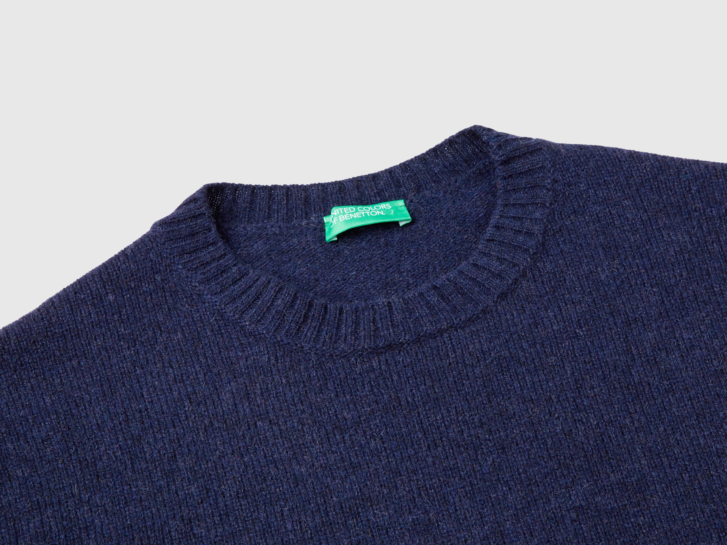 Relaxed fit pure Shetland wool sweater - Purple | Benetton