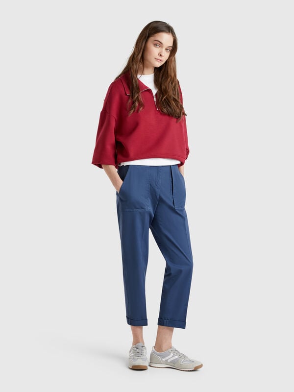 Pantalón con puños en algodón elástico Mujer