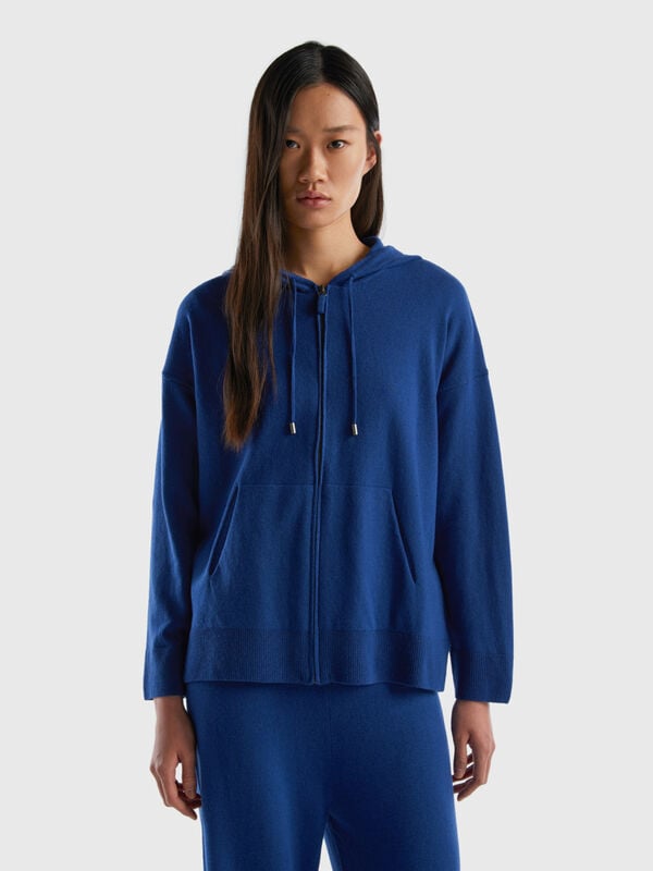 Midnight blue sweater in cashmere blend with hood Women