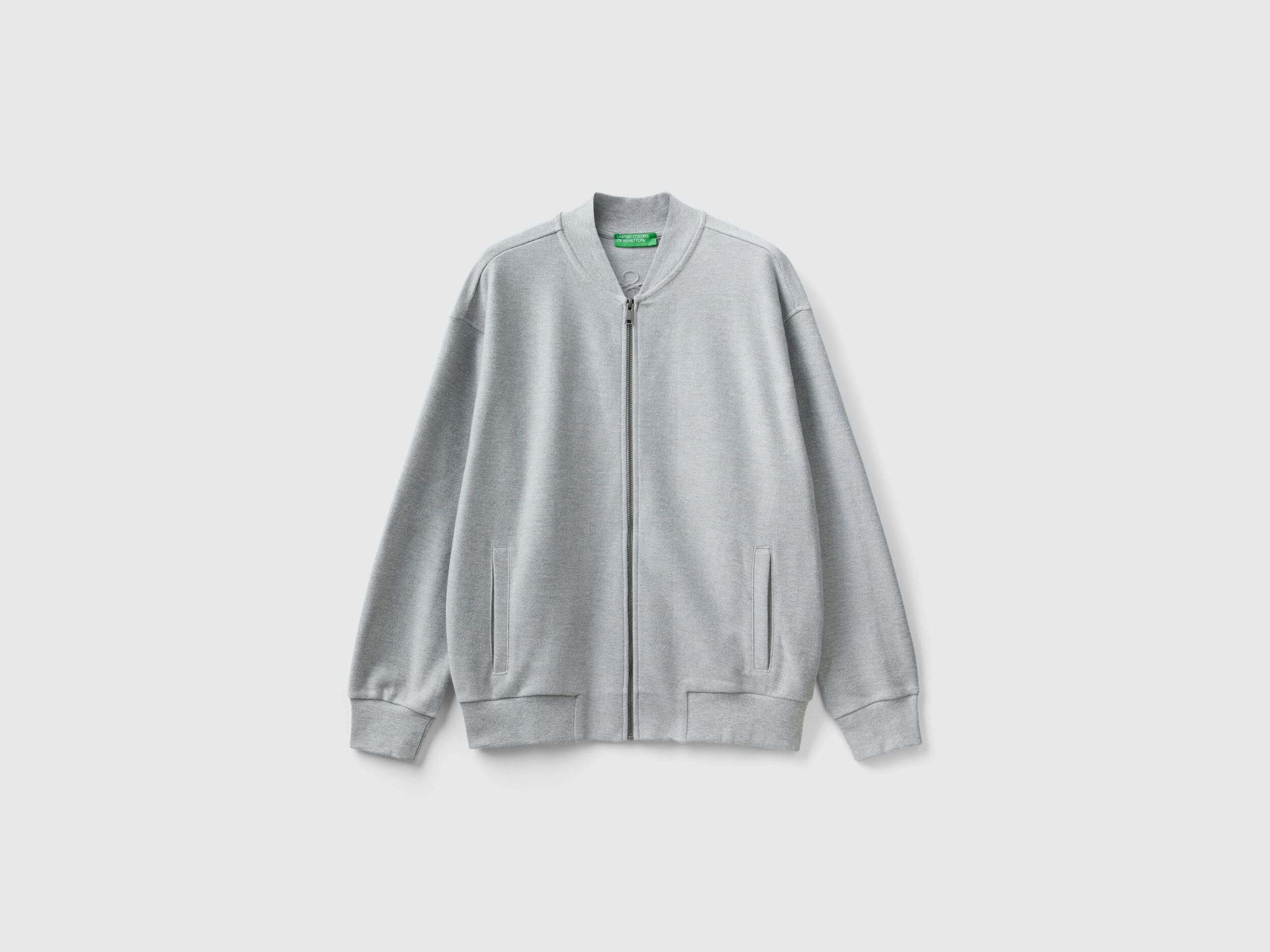 Zip-up sweat bomber jacket - Light Gray | Benetton