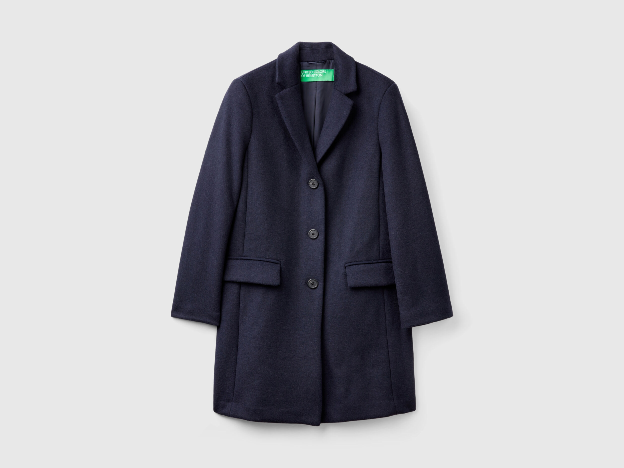 Short coat in wool blend cloth - Dark Blue | Benetton